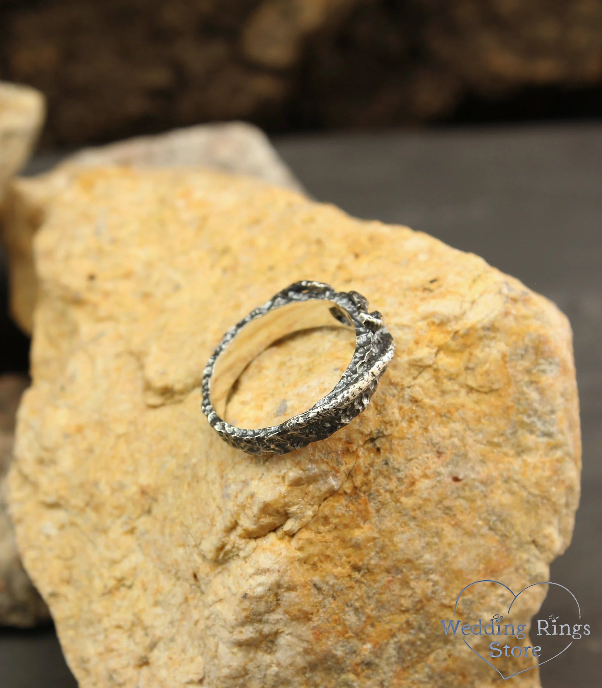 Snake Engagement Ring in Hammered Sterling Silver