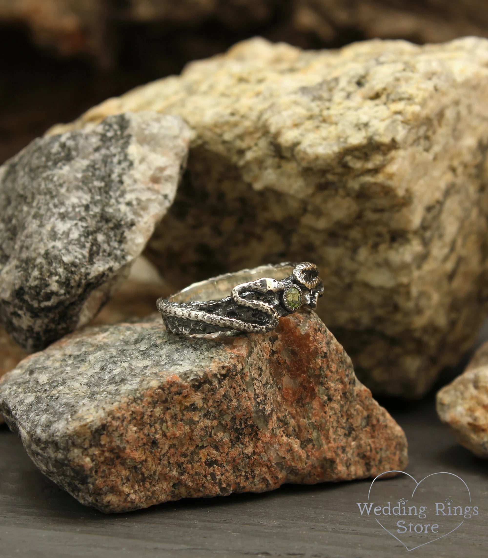 Snake Engagement Ring in Hammered Sterling Silver