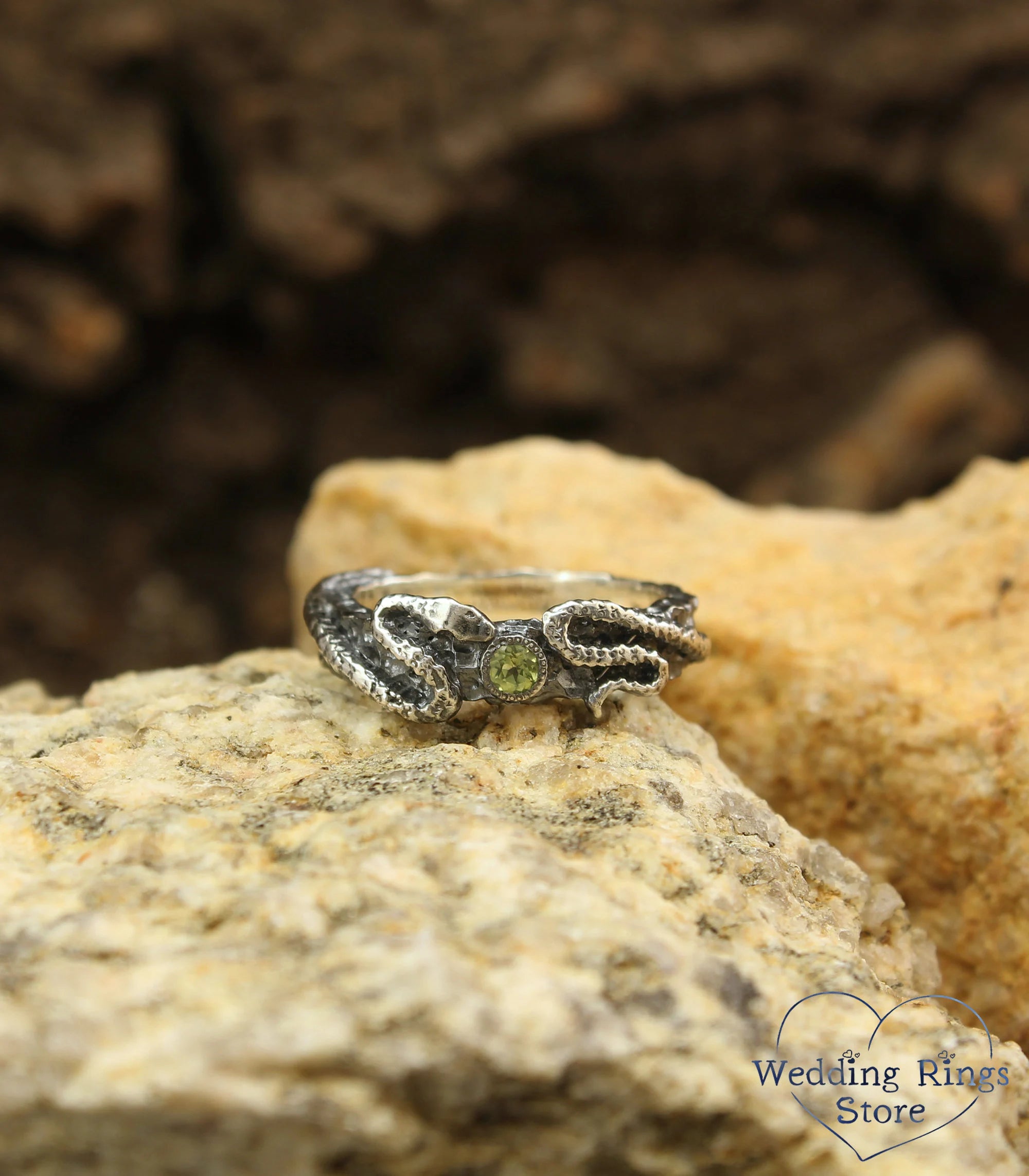 Snake Engagement Ring in Hammered Sterling Silver