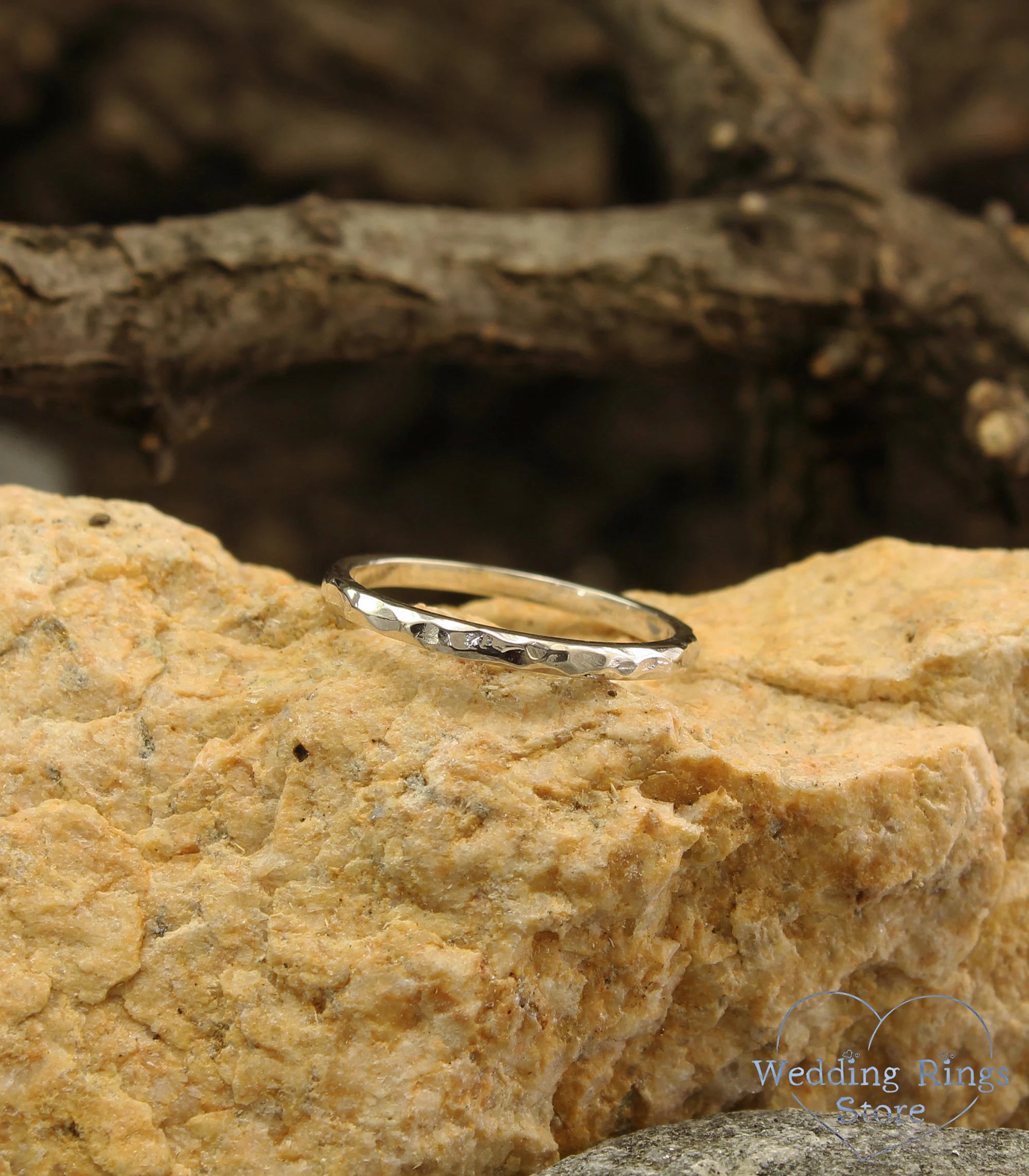 Hammered Sterling Silver Thin Wedding Band Unisex