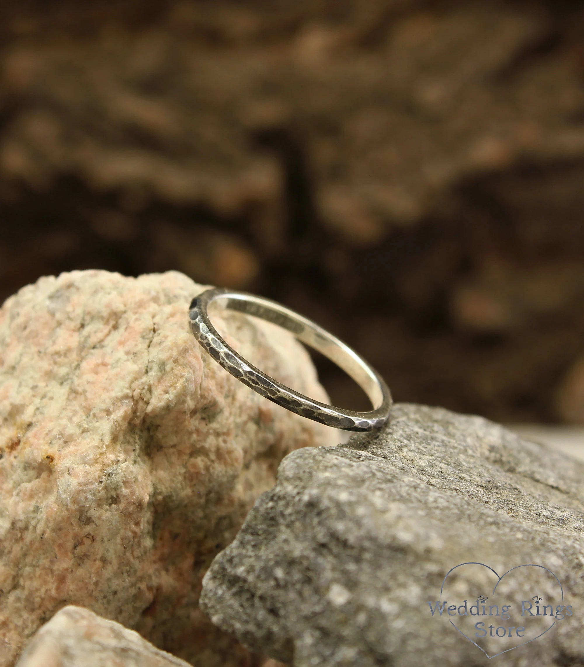 Hammered Sterling Silver Thin Wedding Band Unisex