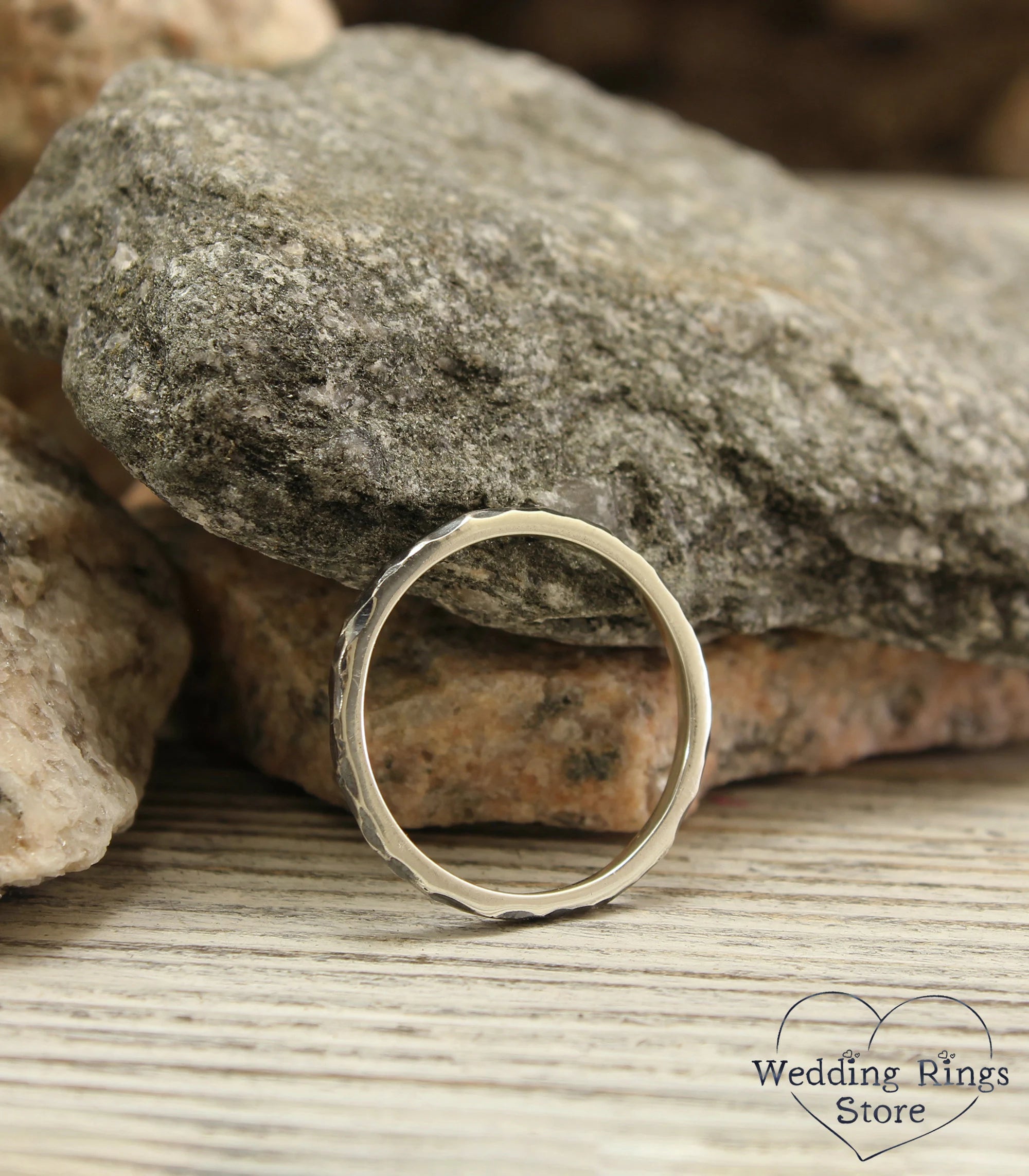 Hammered Sterling Silver Thin Wedding Band Unisex