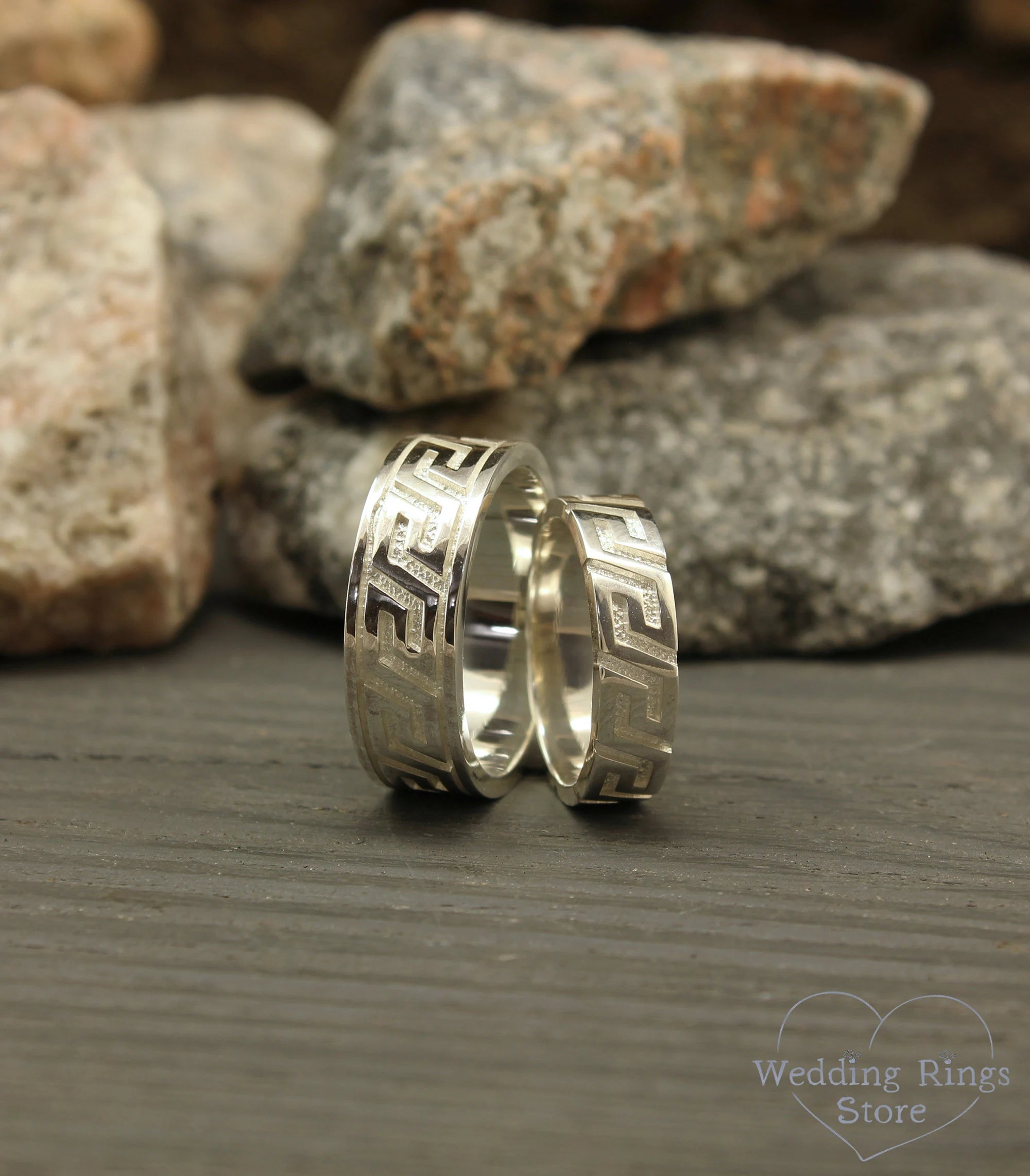 Solid Silver & Diamond Greek Wedding Bands set