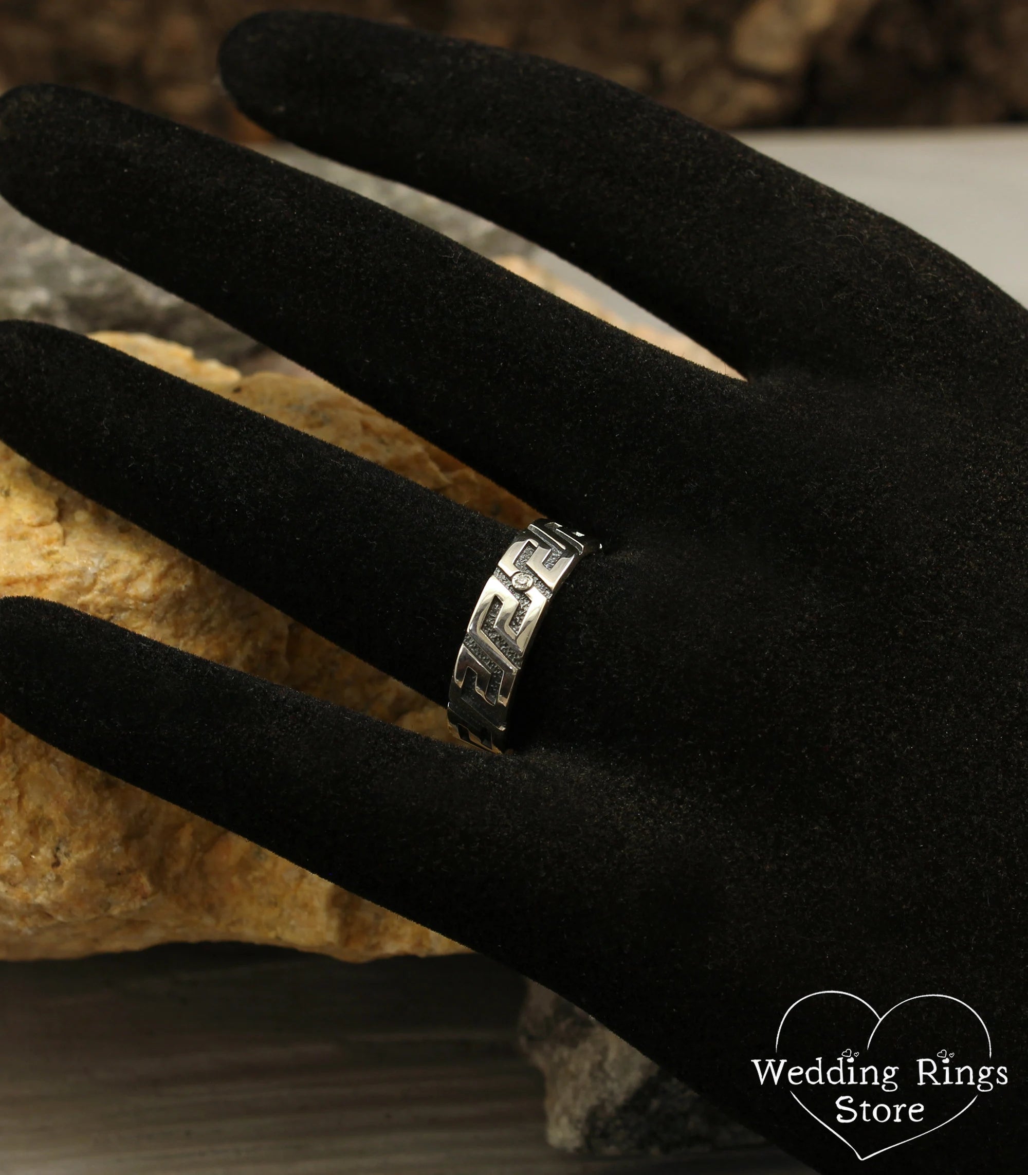 Solid Silver & Diamond Greek Wedding Bands set