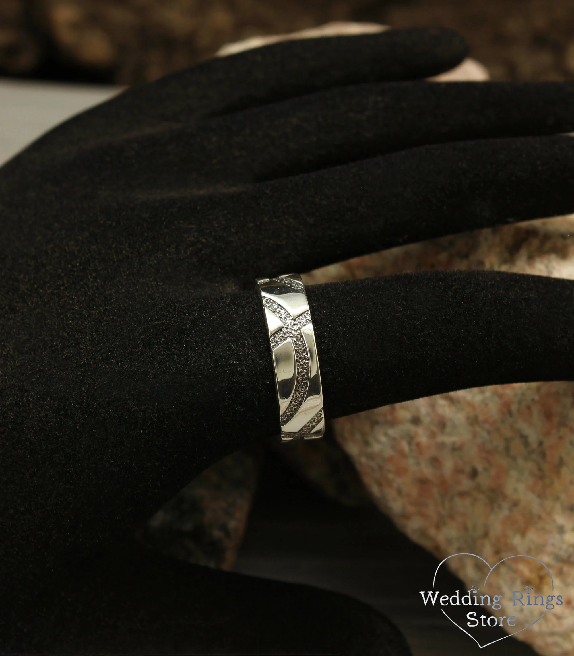 Modern & Geometric Silver Wedding Rings Set