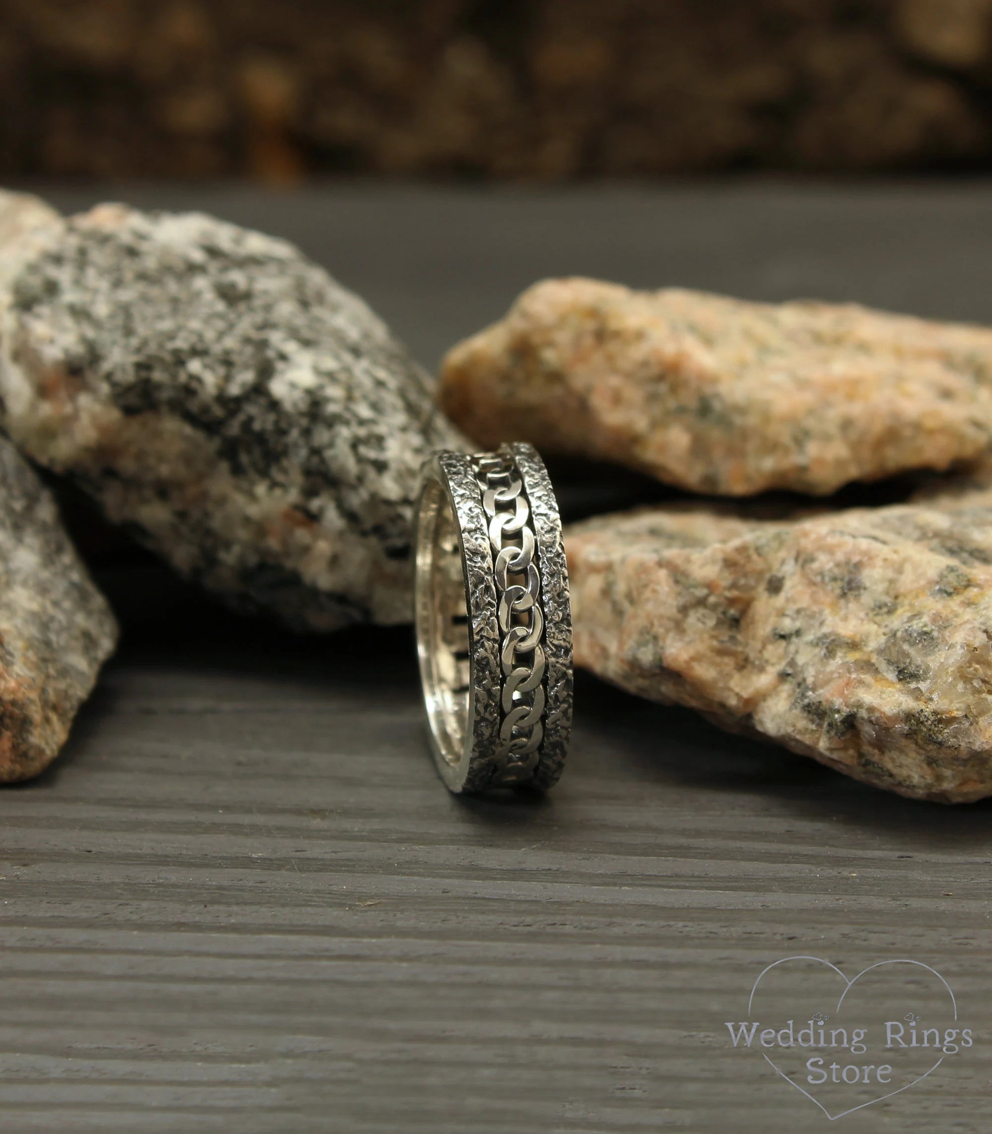 Durable Chain Wedding Band in Sterling Silver with Antique Finish