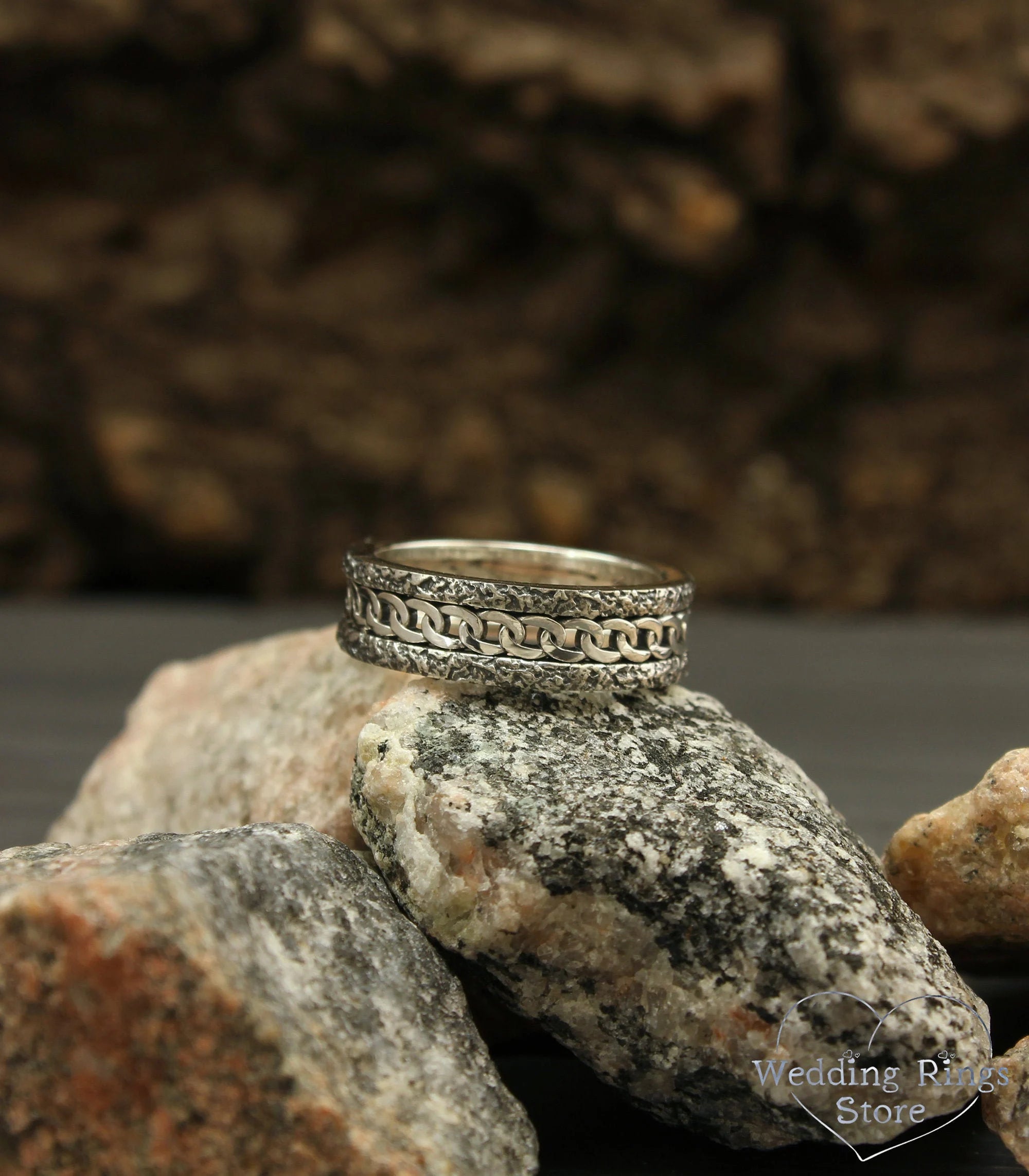 Durable Chain Wedding Band in Sterling Silver with Antique Finish