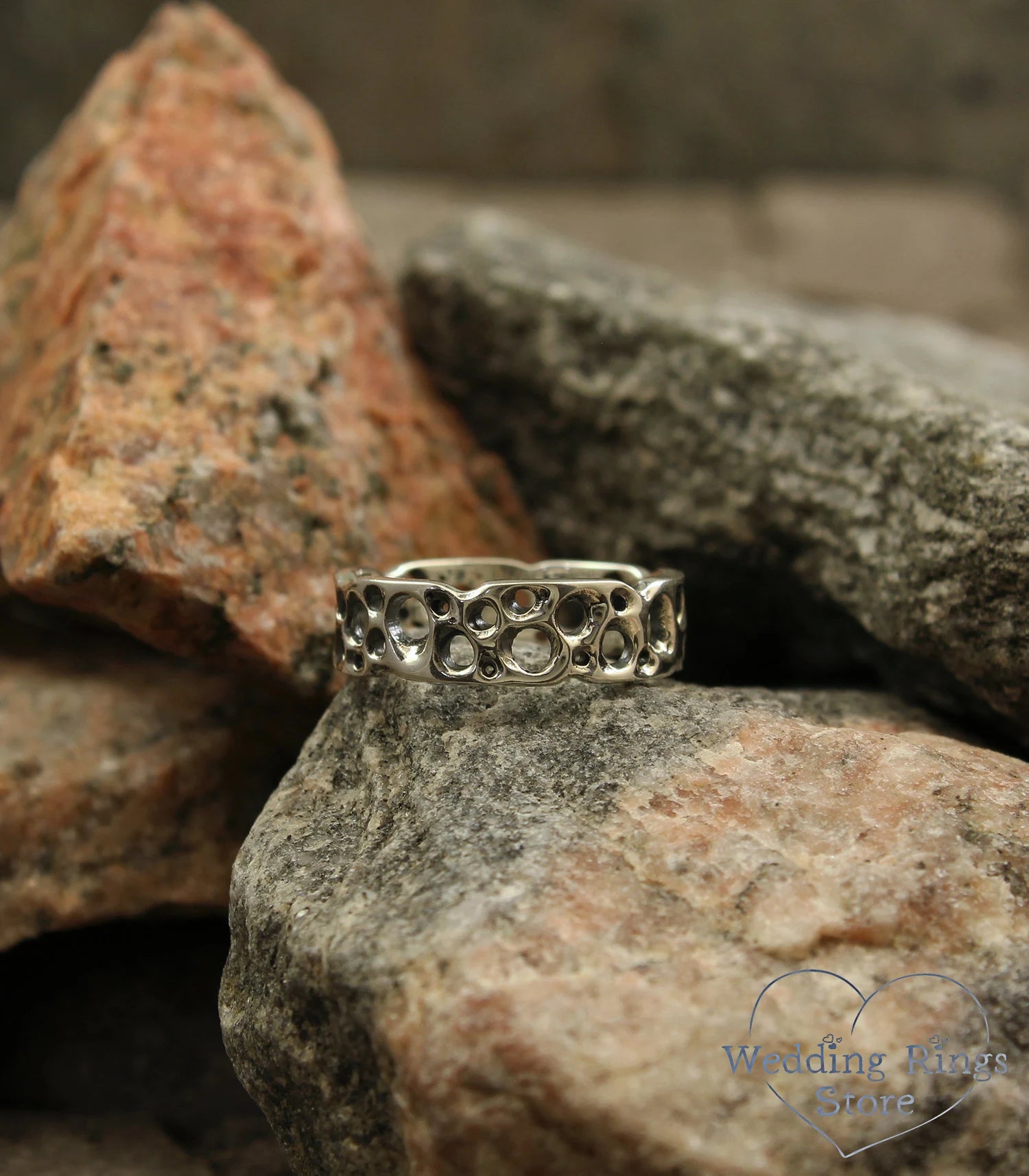 Nautical Holes Silver Women's Ring in Ocean Style