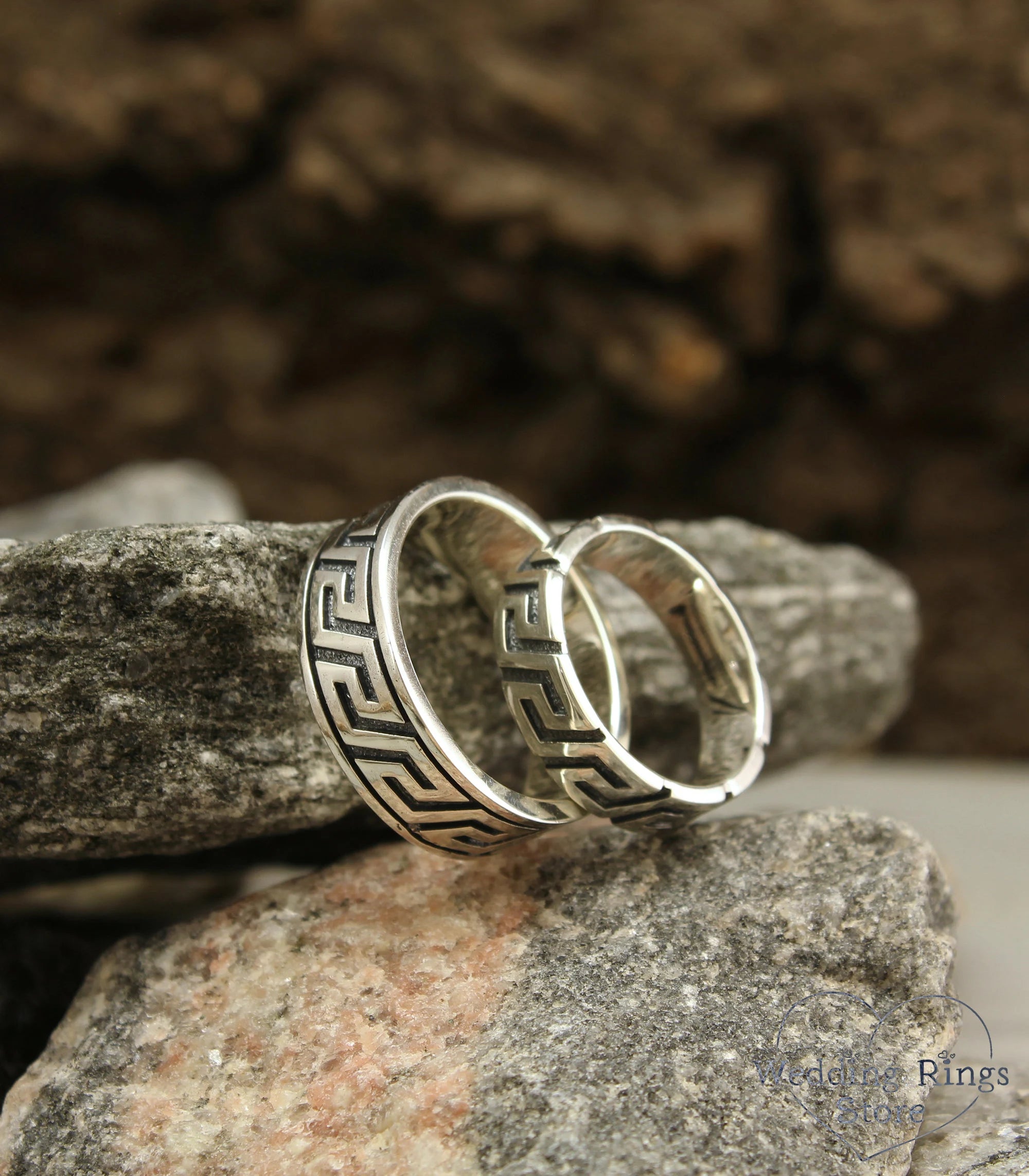 Solid Silver & Diamond Greek Wedding Bands set