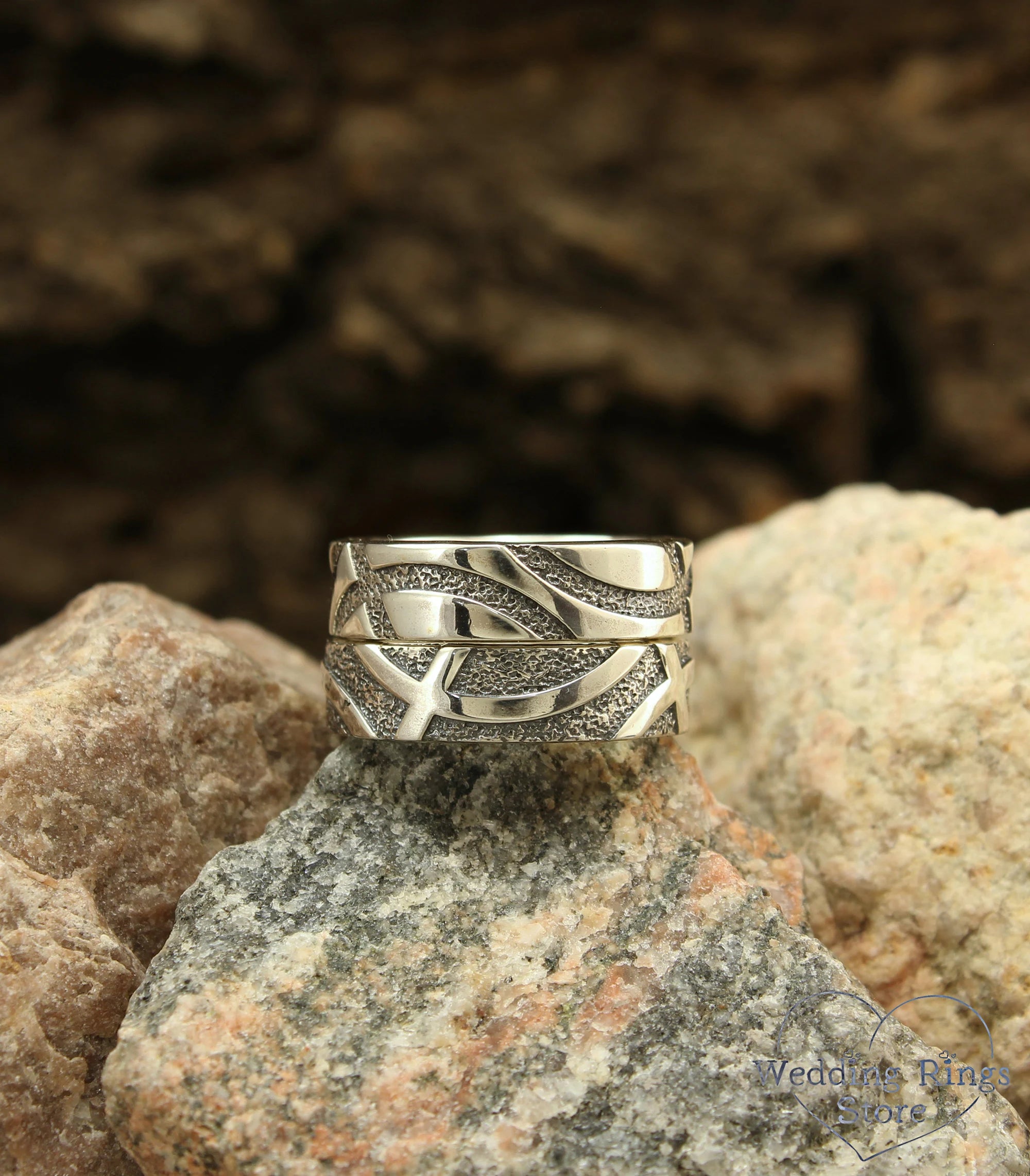 Modern & Geometric Silver Wedding Rings Set