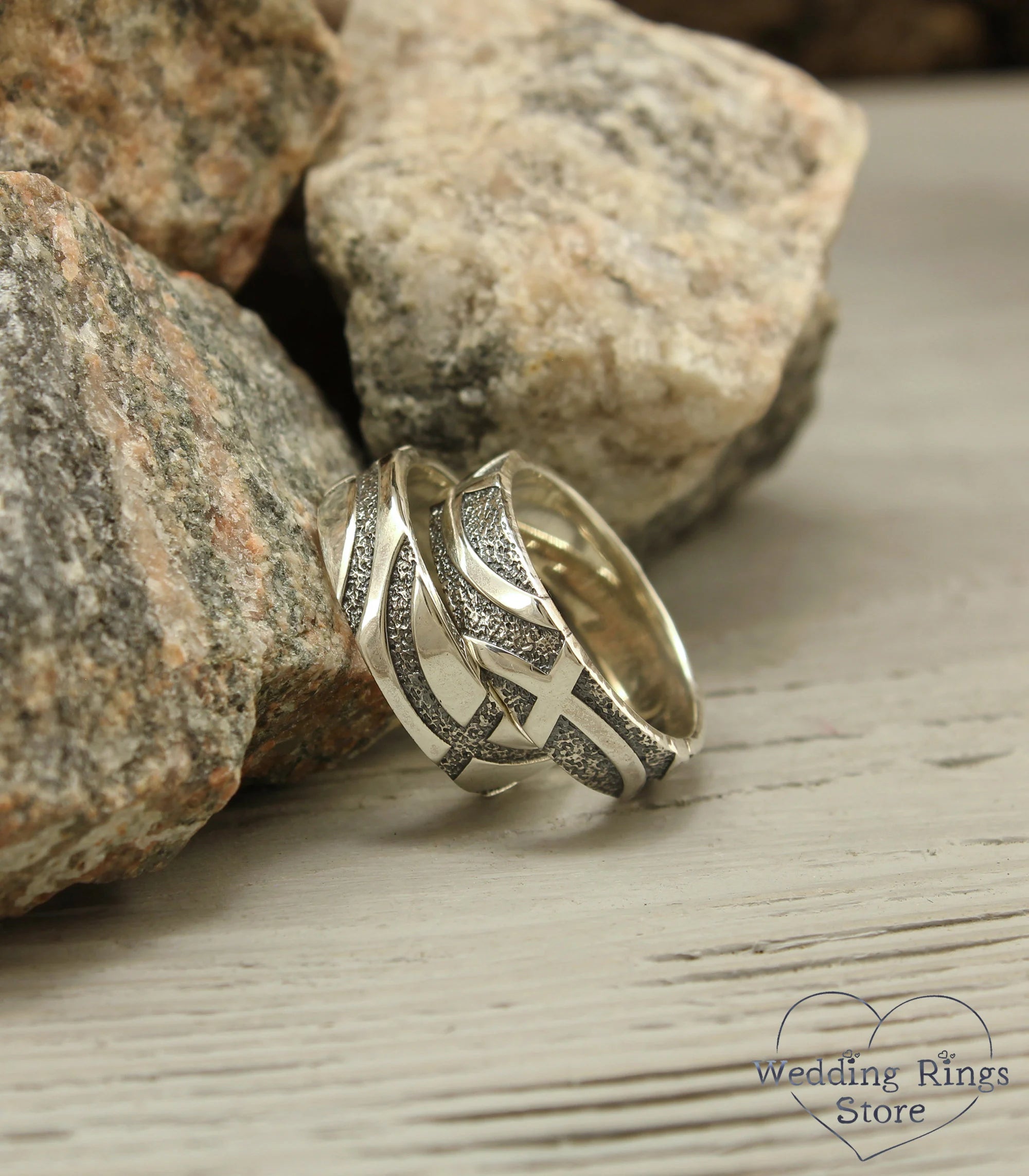 Modern & Geometric Silver Wedding Rings Set