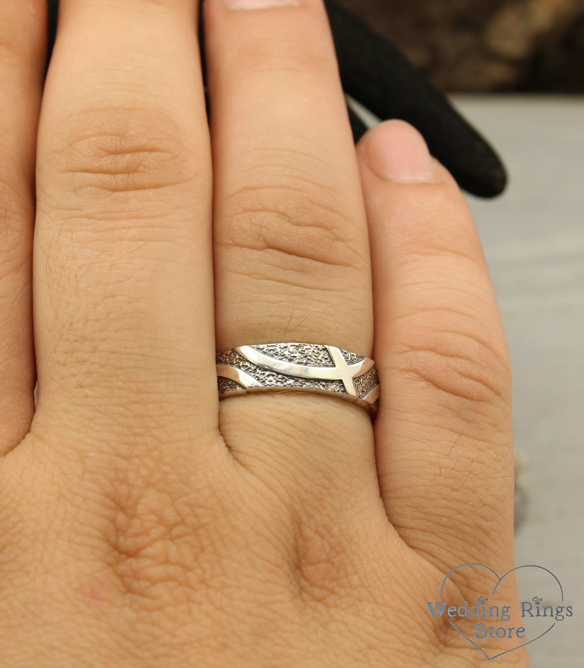 Modern & Geometric Silver Wedding Rings Set