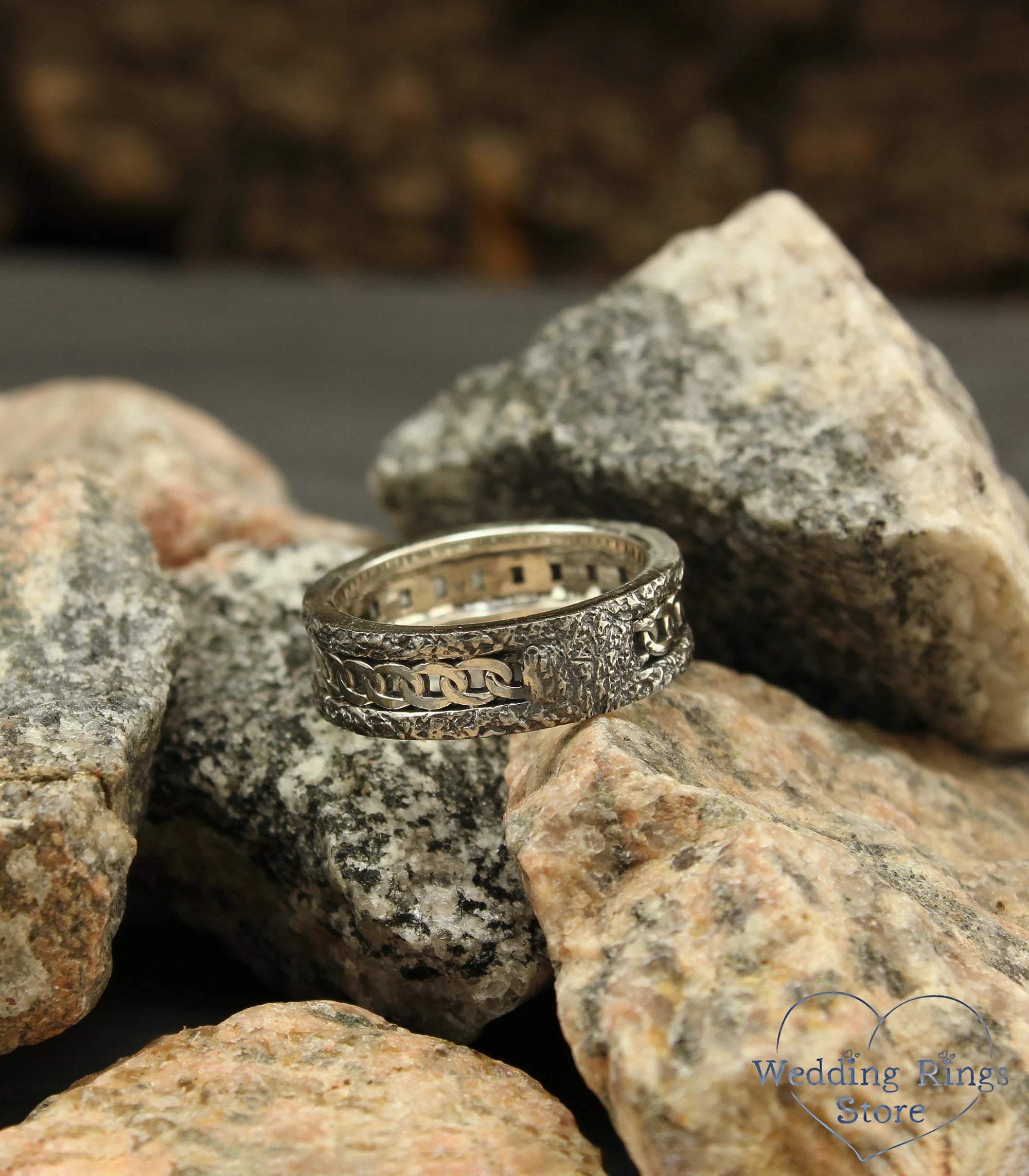 Durable Chain Wedding Band in Sterling Silver with Antique Finish