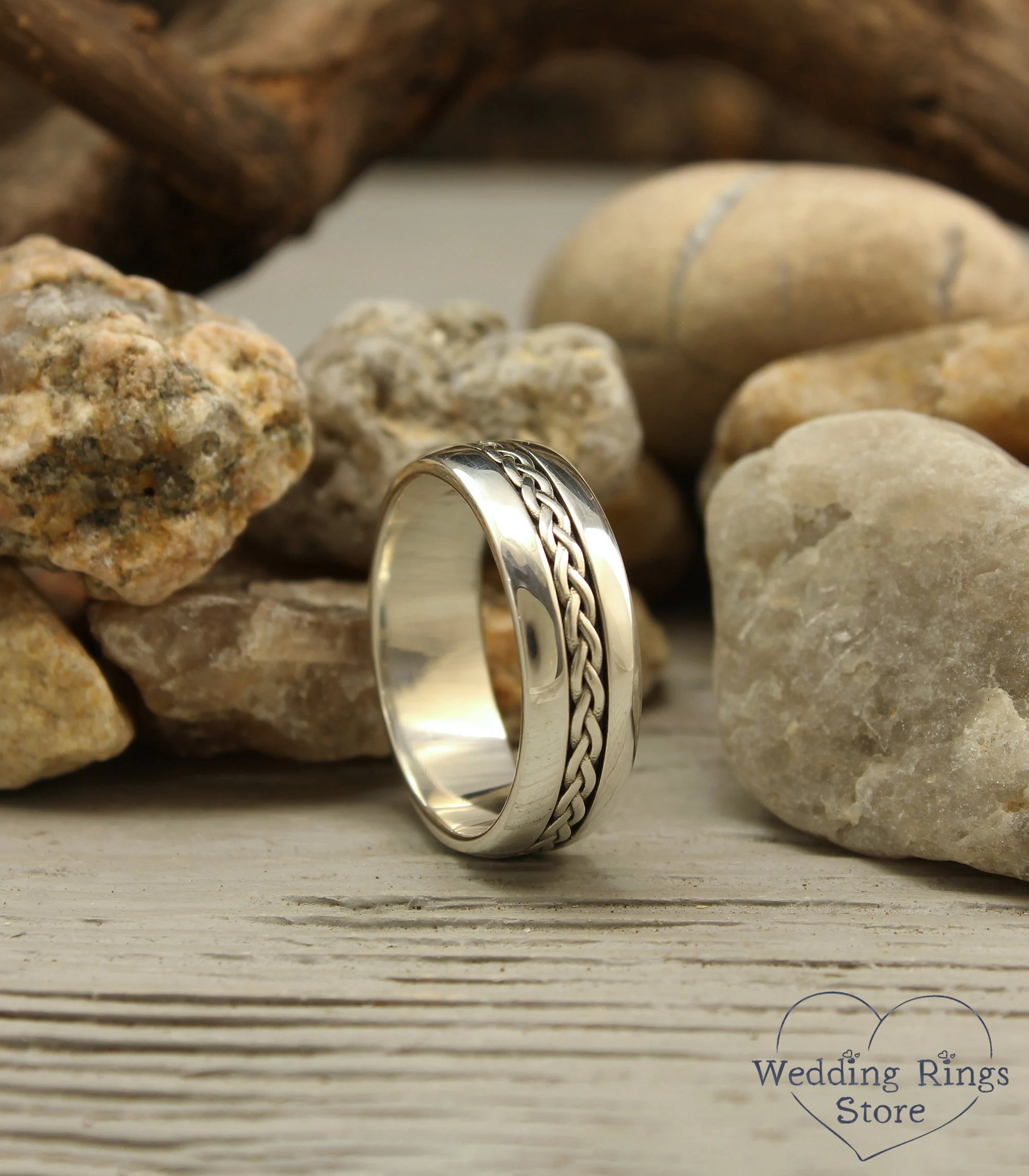 Braided Rope Wedding Band in Sterling Silver & antique style