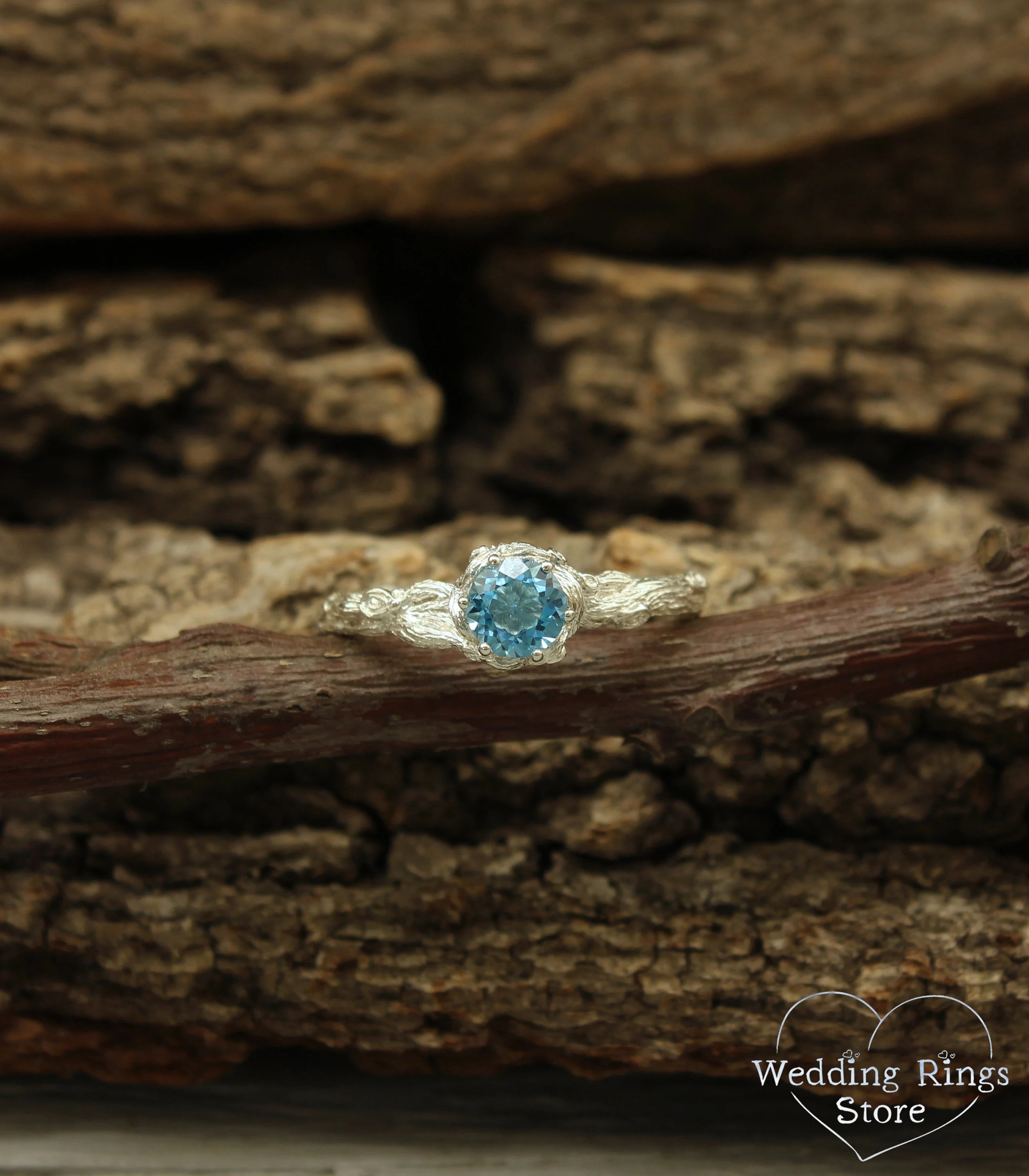 Magic and Unique Silver Branch Engagement Ring with Topaz