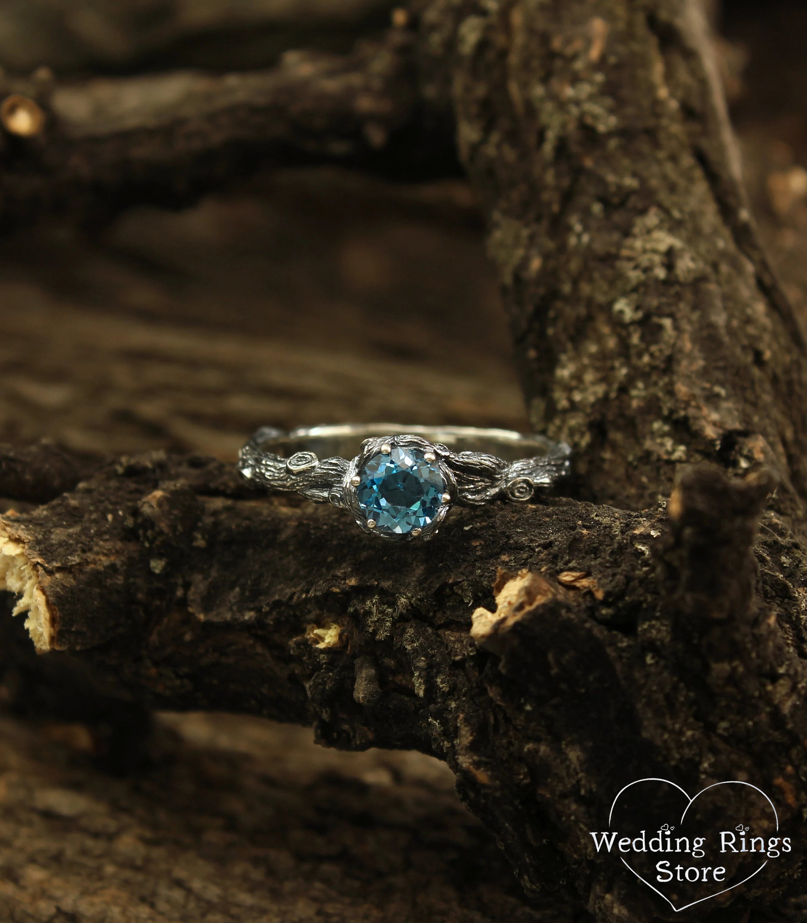 Magic and Unique Silver Branch Engagement Ring with Topaz