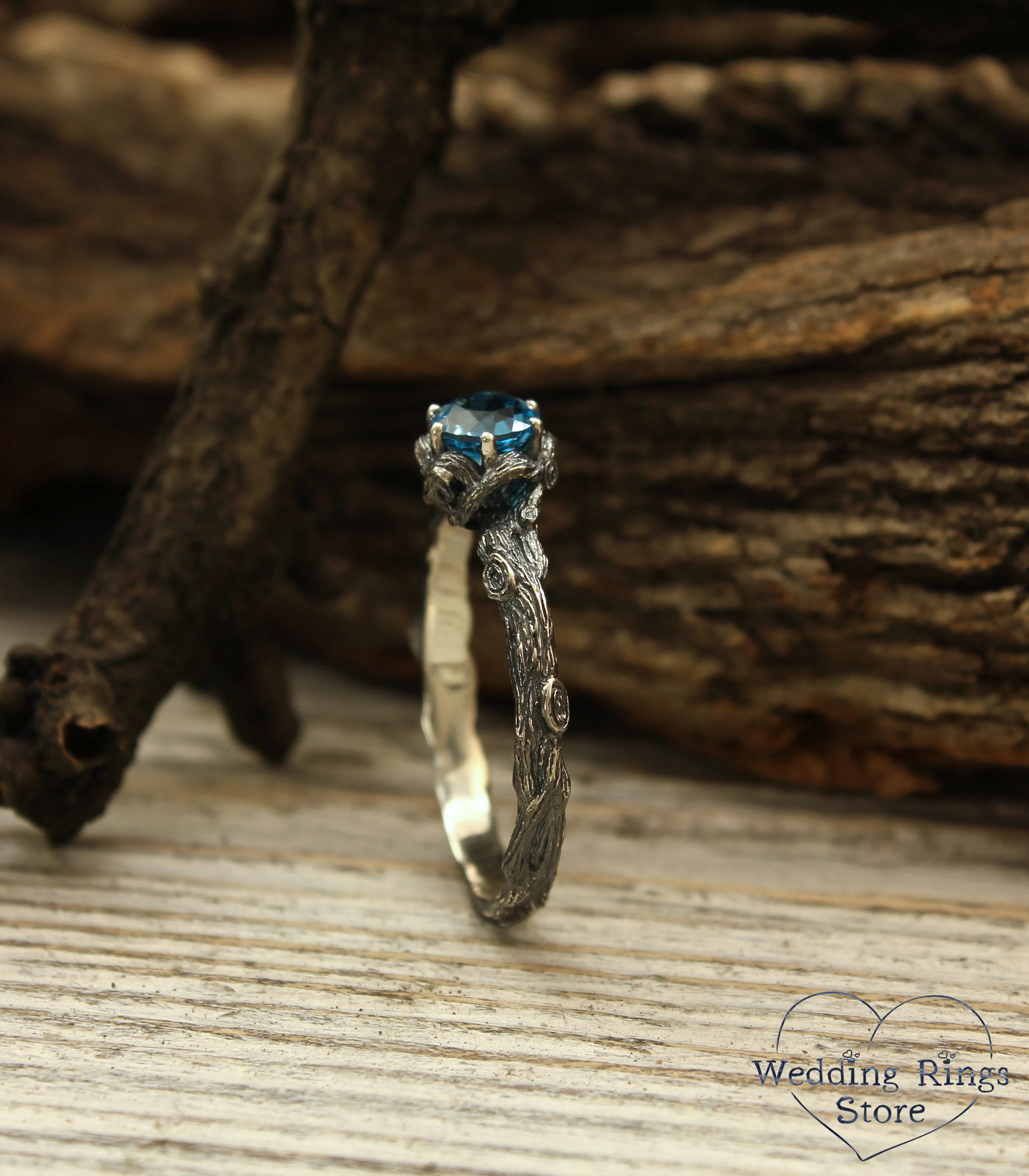 Magic and Unique Silver Branch Engagement Ring with Topaz