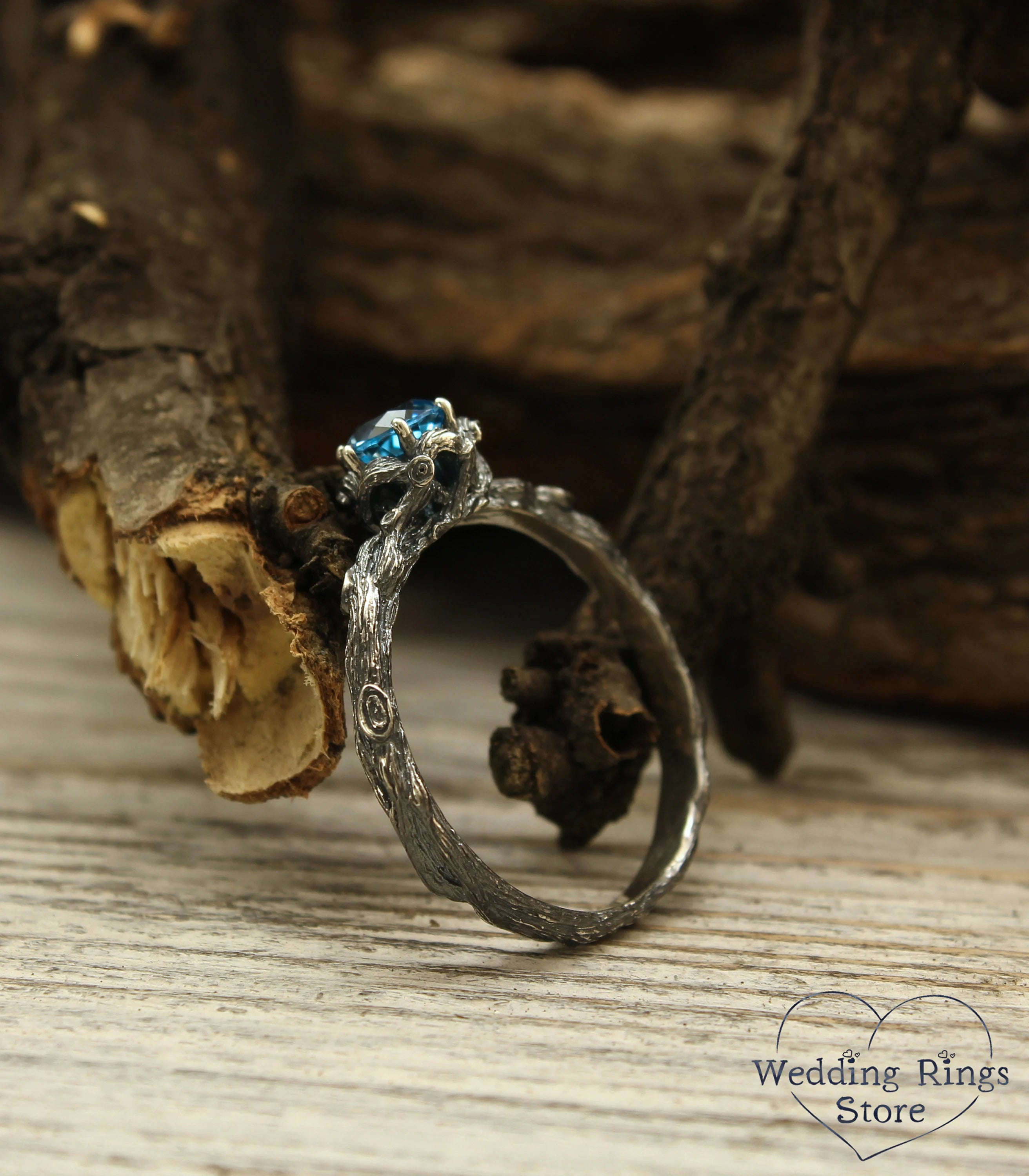 Magic and Unique Silver Branch Engagement Ring with Topaz