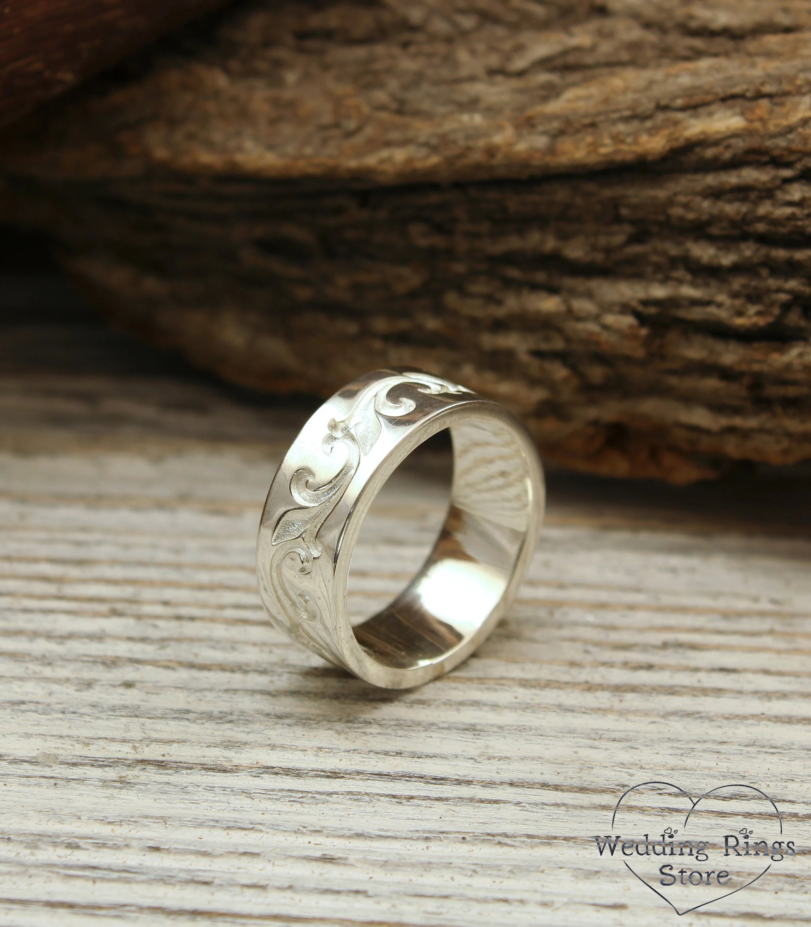 Unique Men's Vine Wedding Band in Vintage style