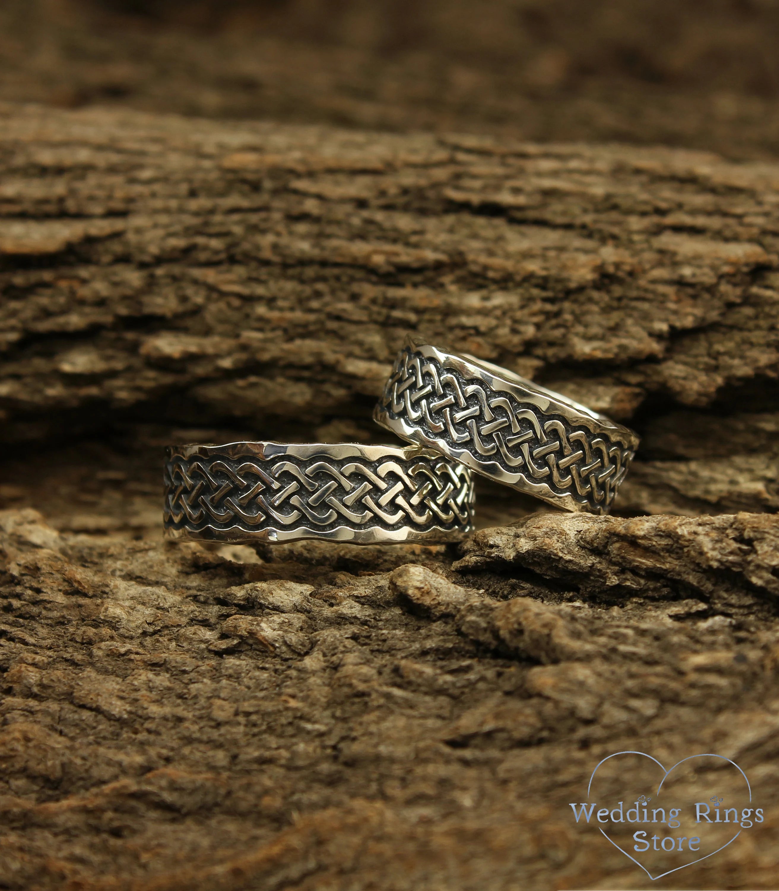 Massive Celtic Knot Couple Wedding Bands Set