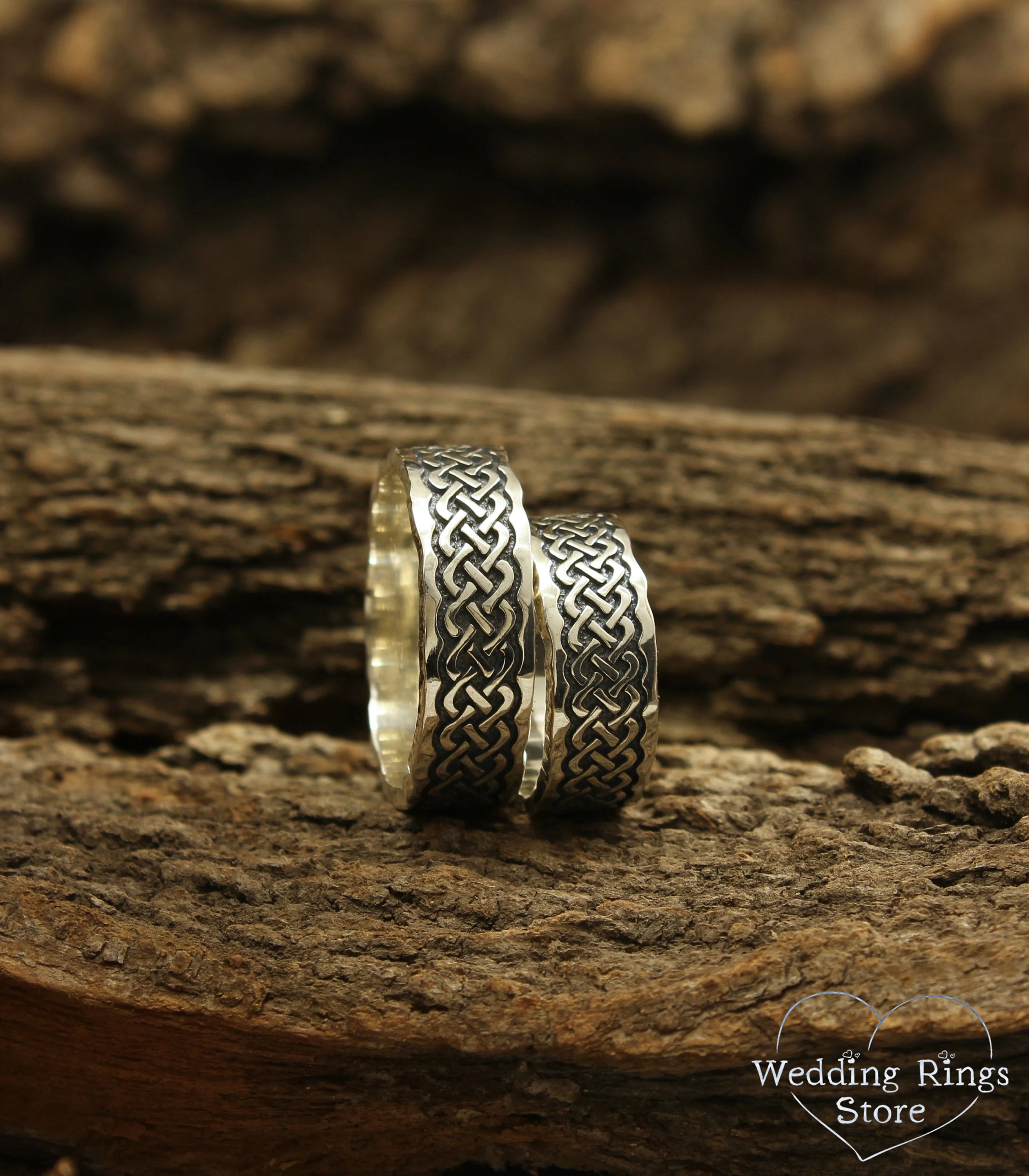 Massive Celtic Knot Couple Wedding Bands Set