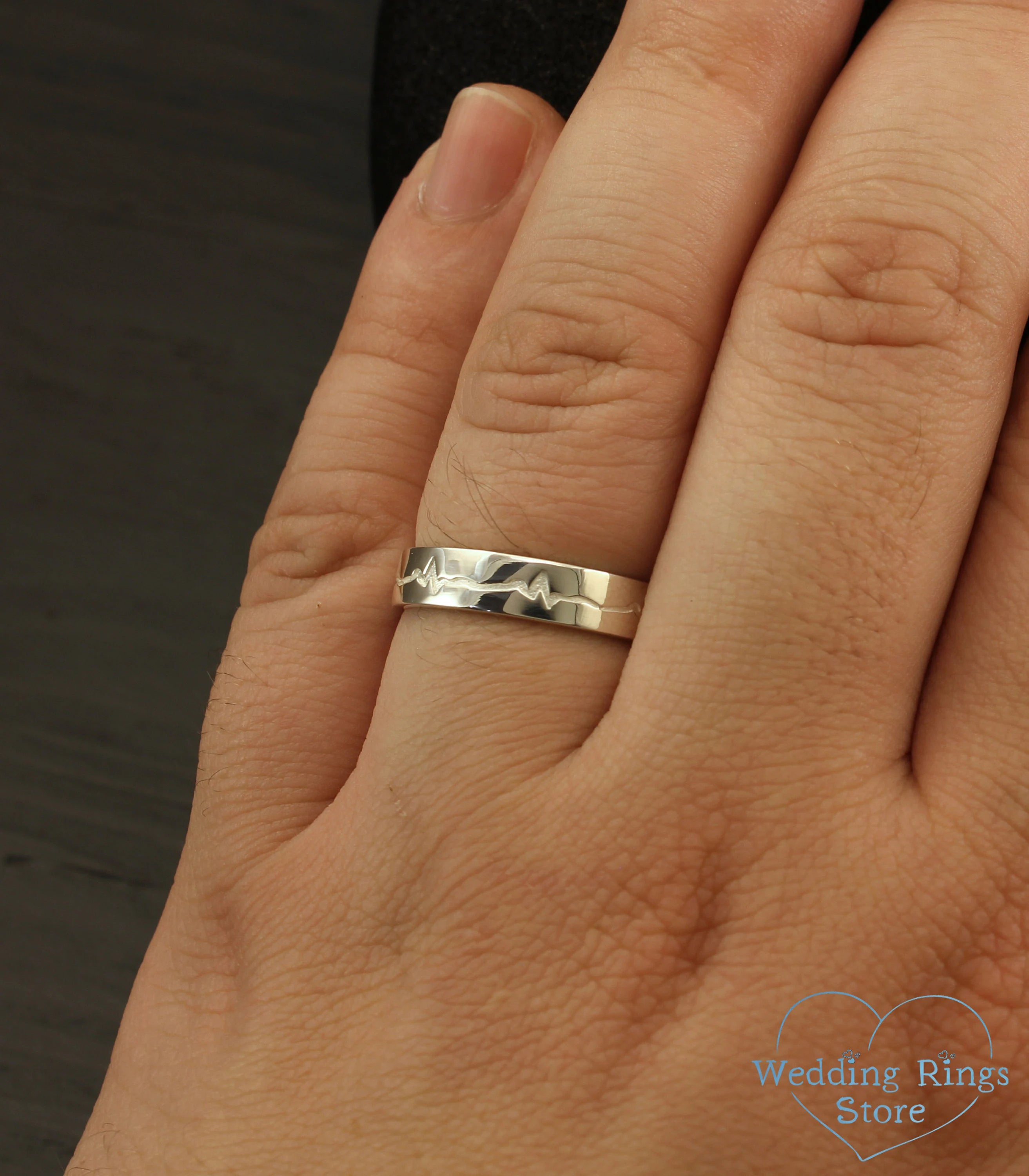 Silver matching Heartbeat Couple Wedding & Promise Rings