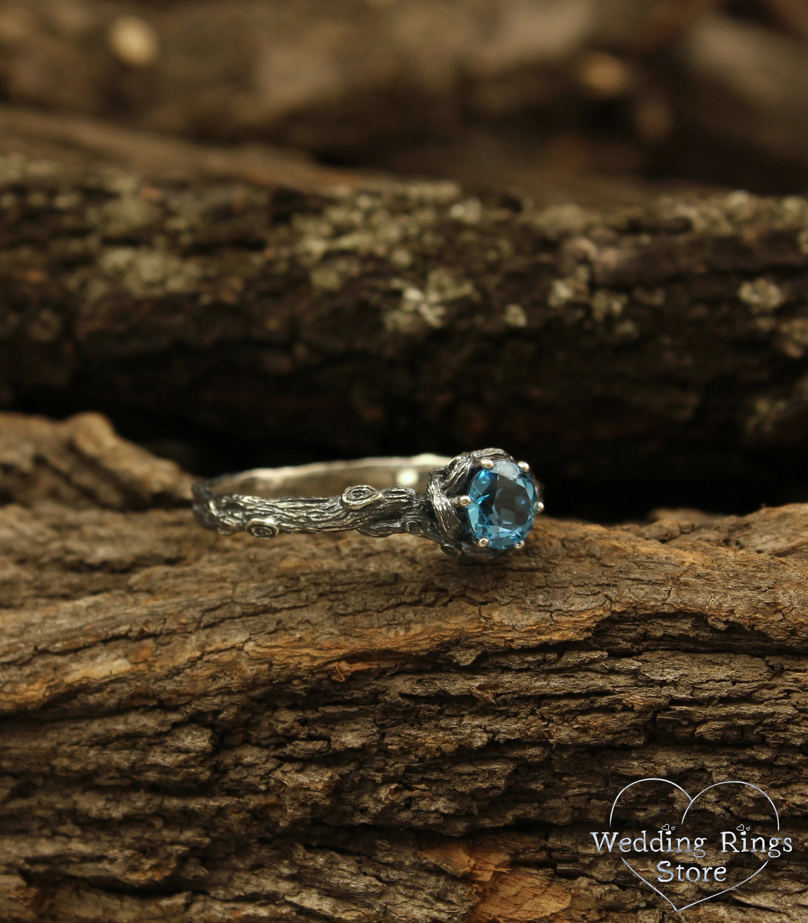 Magic and Unique Silver Branch Engagement Ring with Topaz