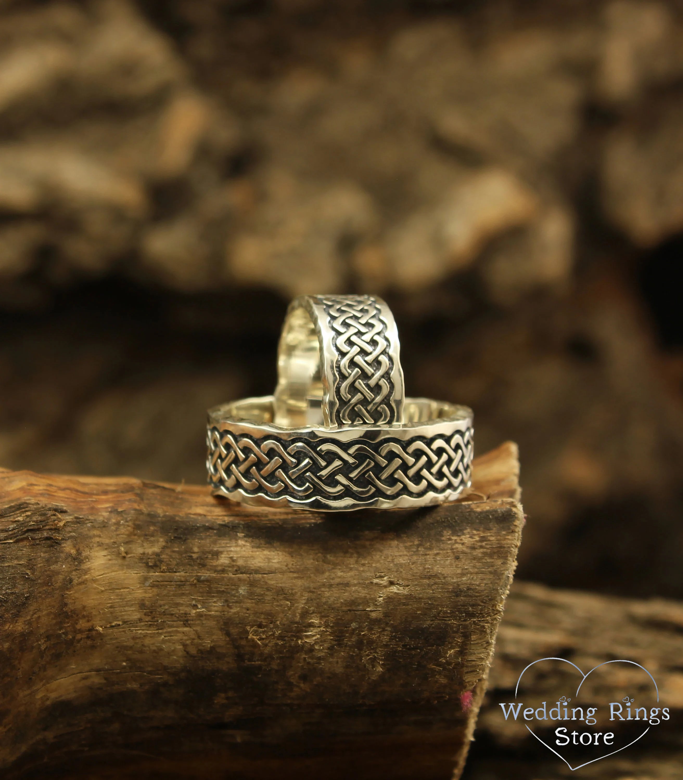 Massive Celtic Knot Couple Wedding Bands Set