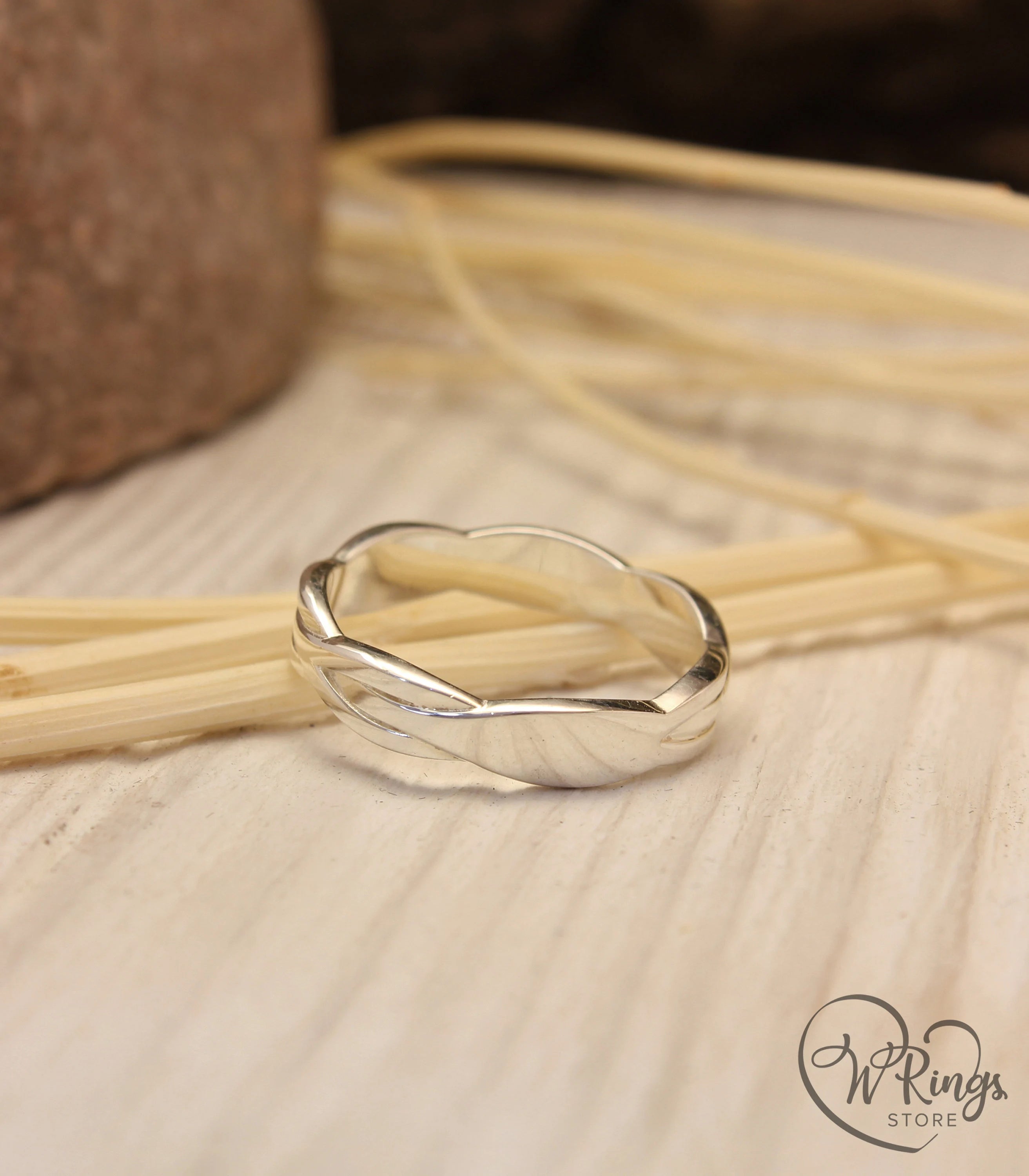 Fine Silver Wicker Wedding Band Unisex