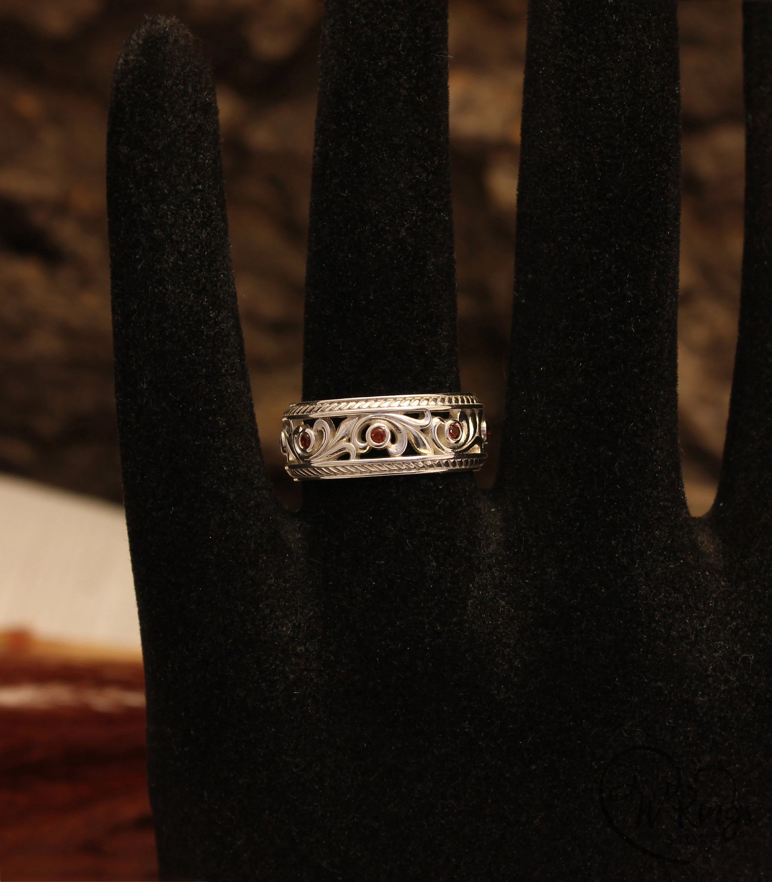 Garnet & Vine Vintage Wedding Ring with Filigree