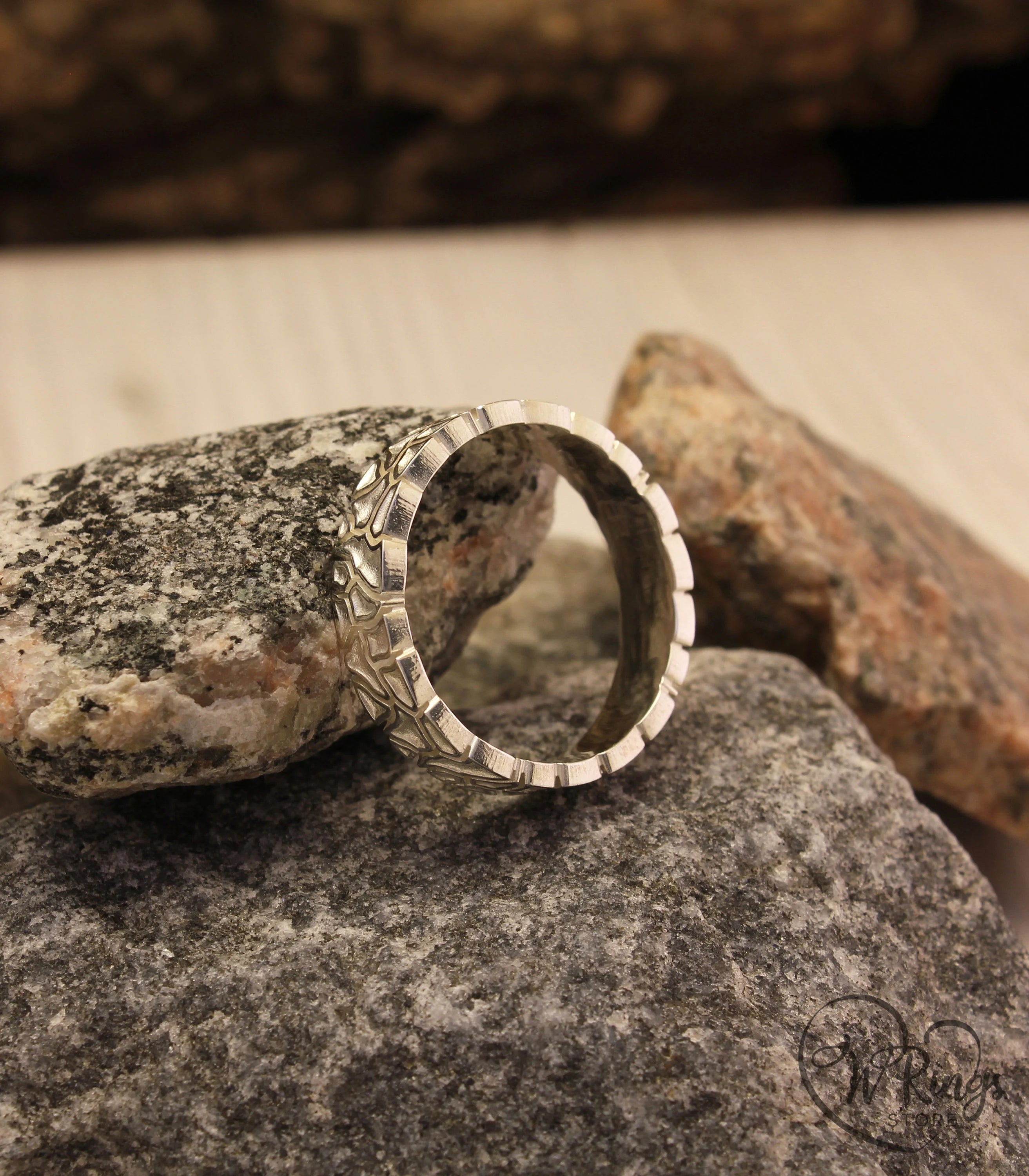 Unusual Shiny Cracked Earth Ring Unique Dry Design