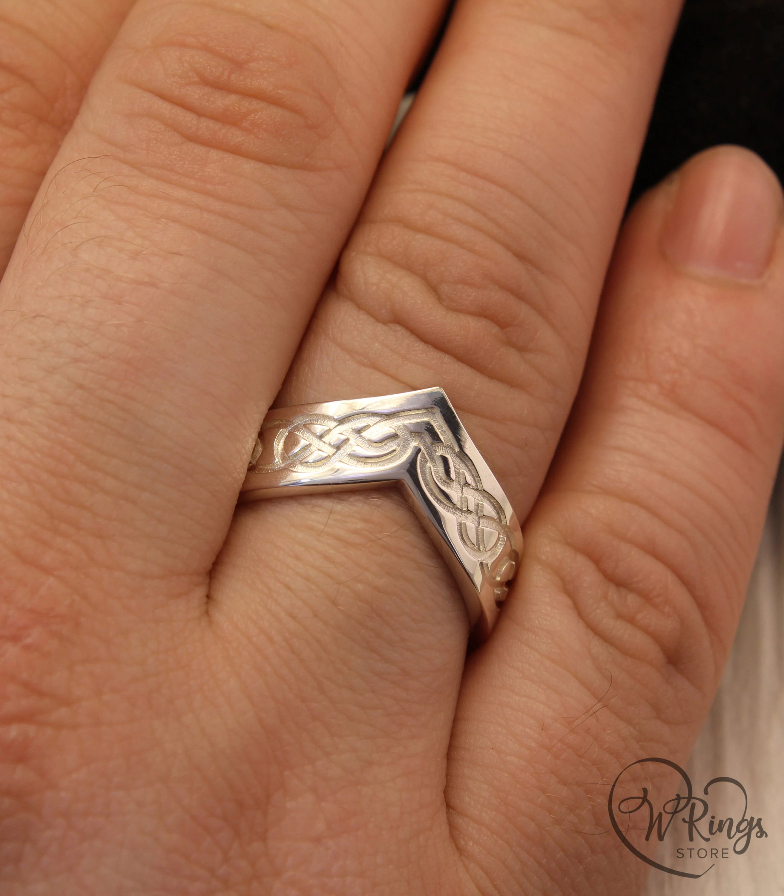 Unique Silver Chevron Celtic Wedding Band