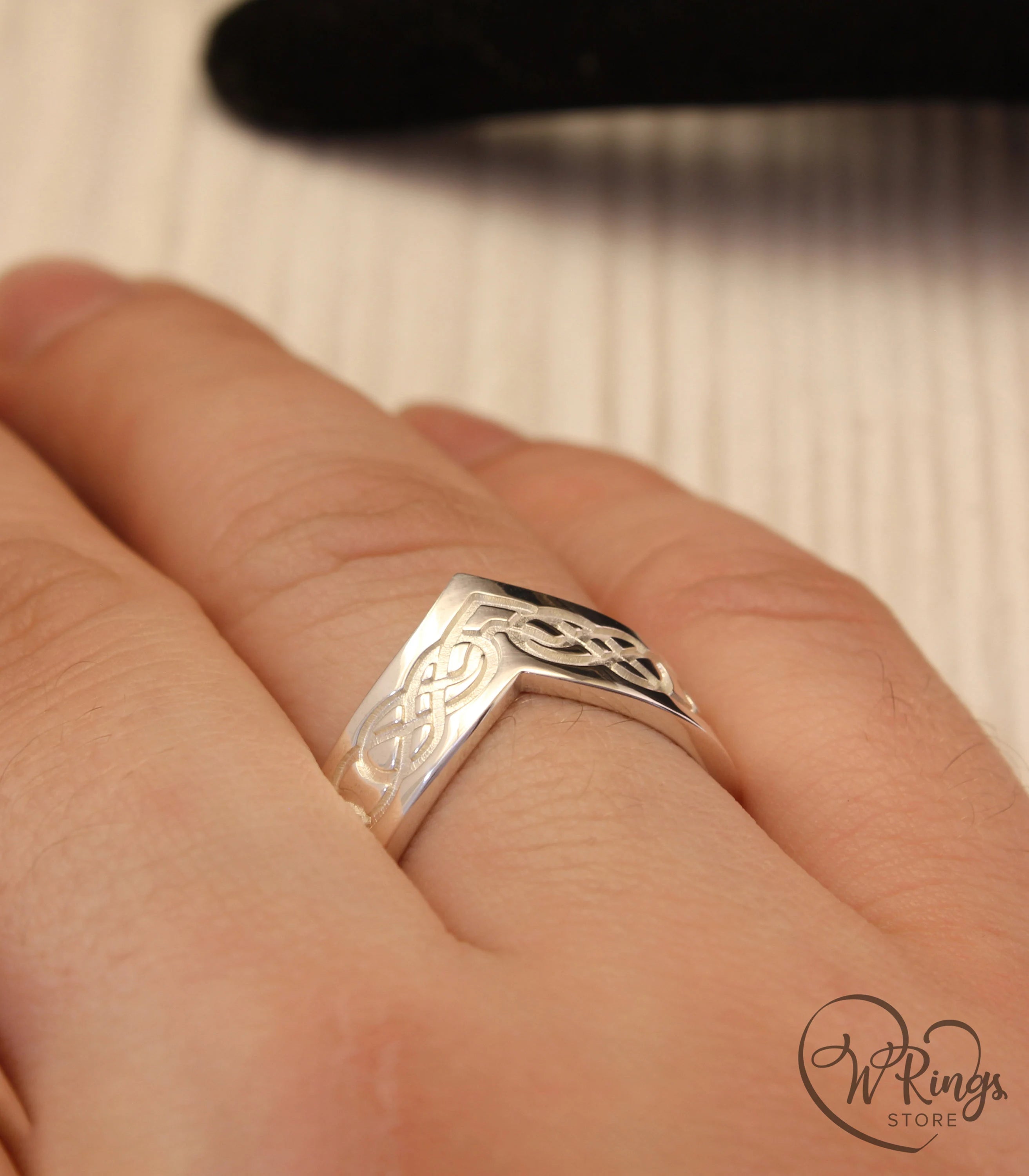 Unique Silver Chevron Celtic Wedding Band