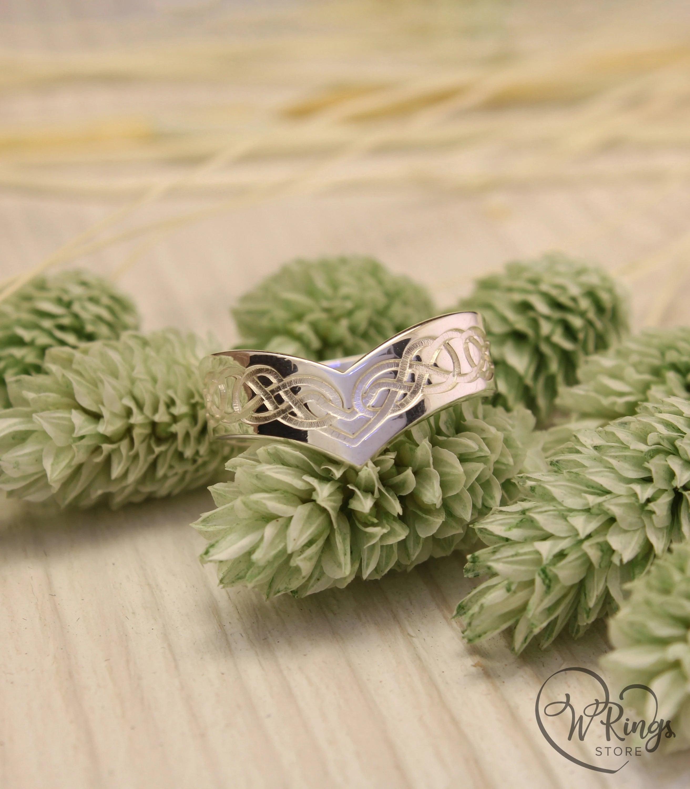 Unique Silver Chevron Celtic Wedding Band