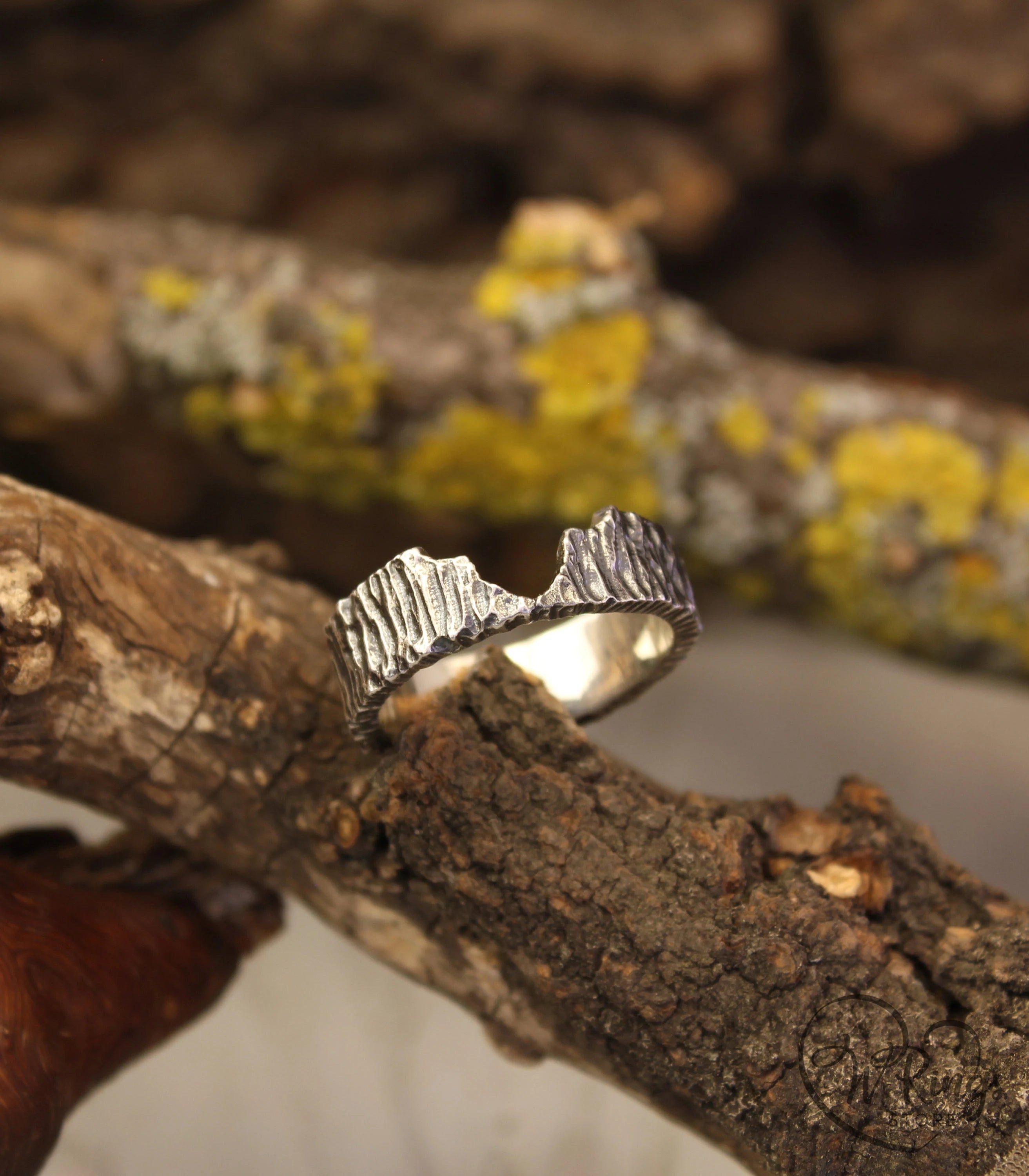 Unusual Fractured Sterling Silver Hammered Band Ring