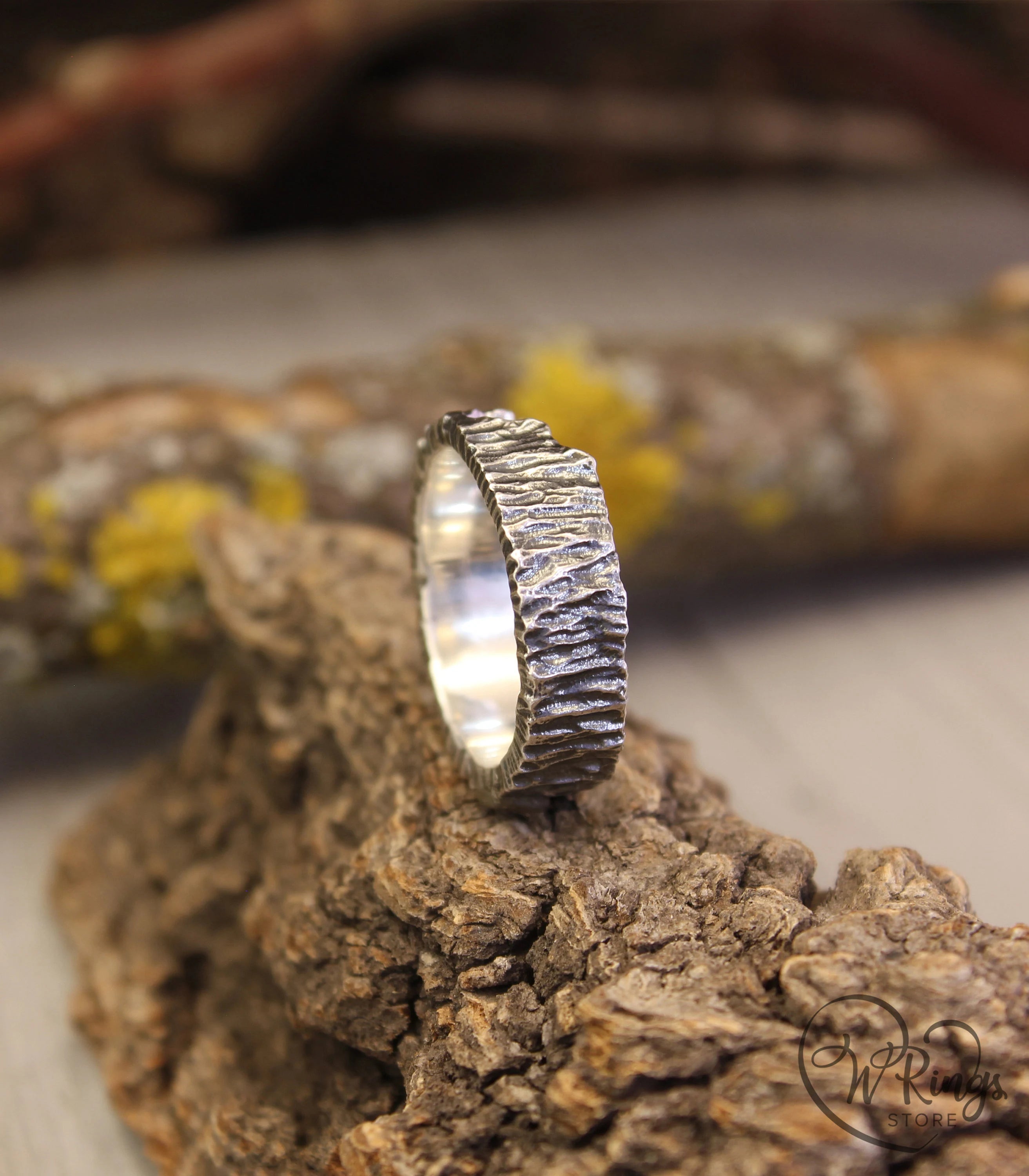 Unusual Fractured Sterling Silver Hammered Band Ring