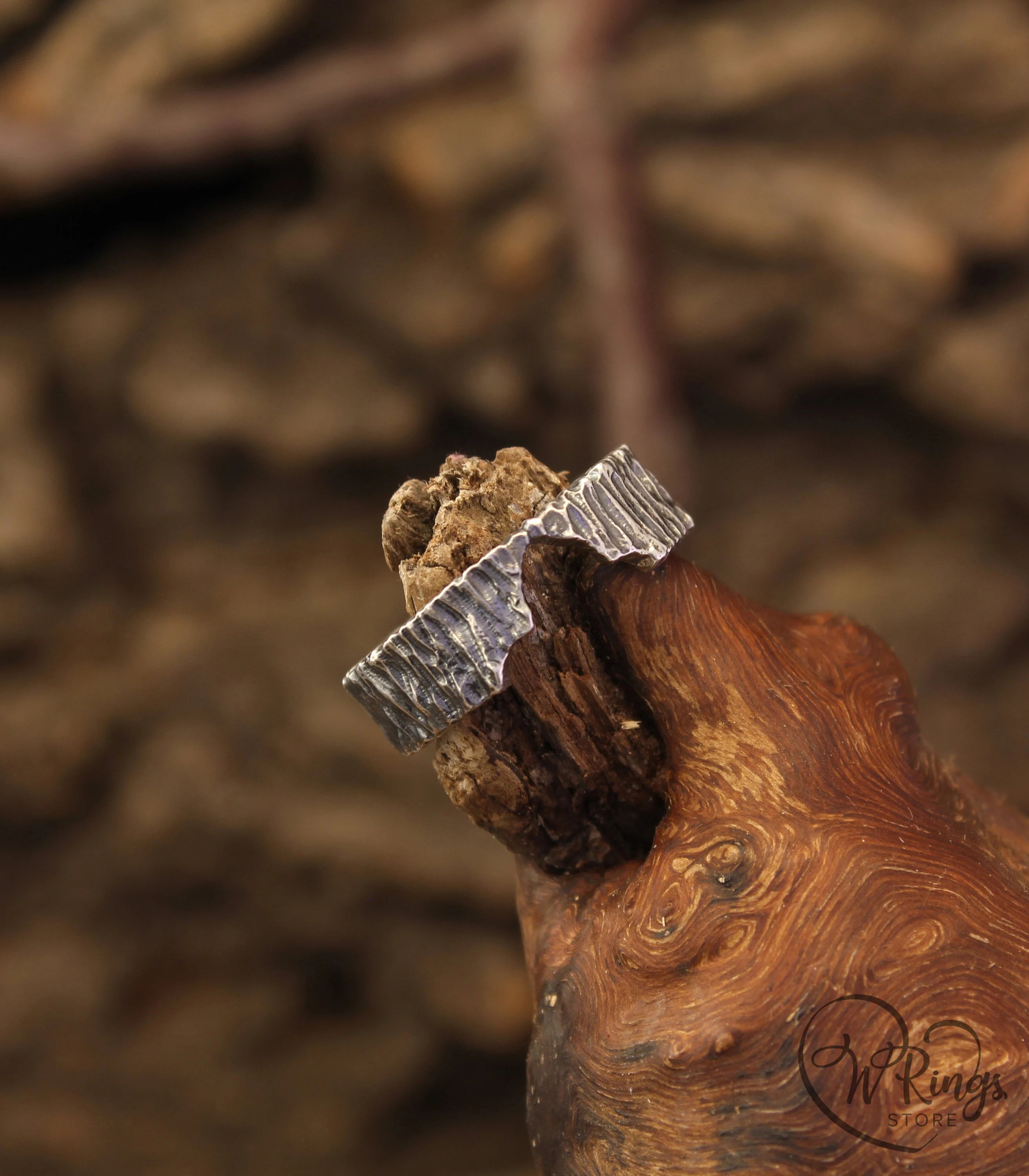 Unusual Fractured Sterling Silver Hammered Band Ring