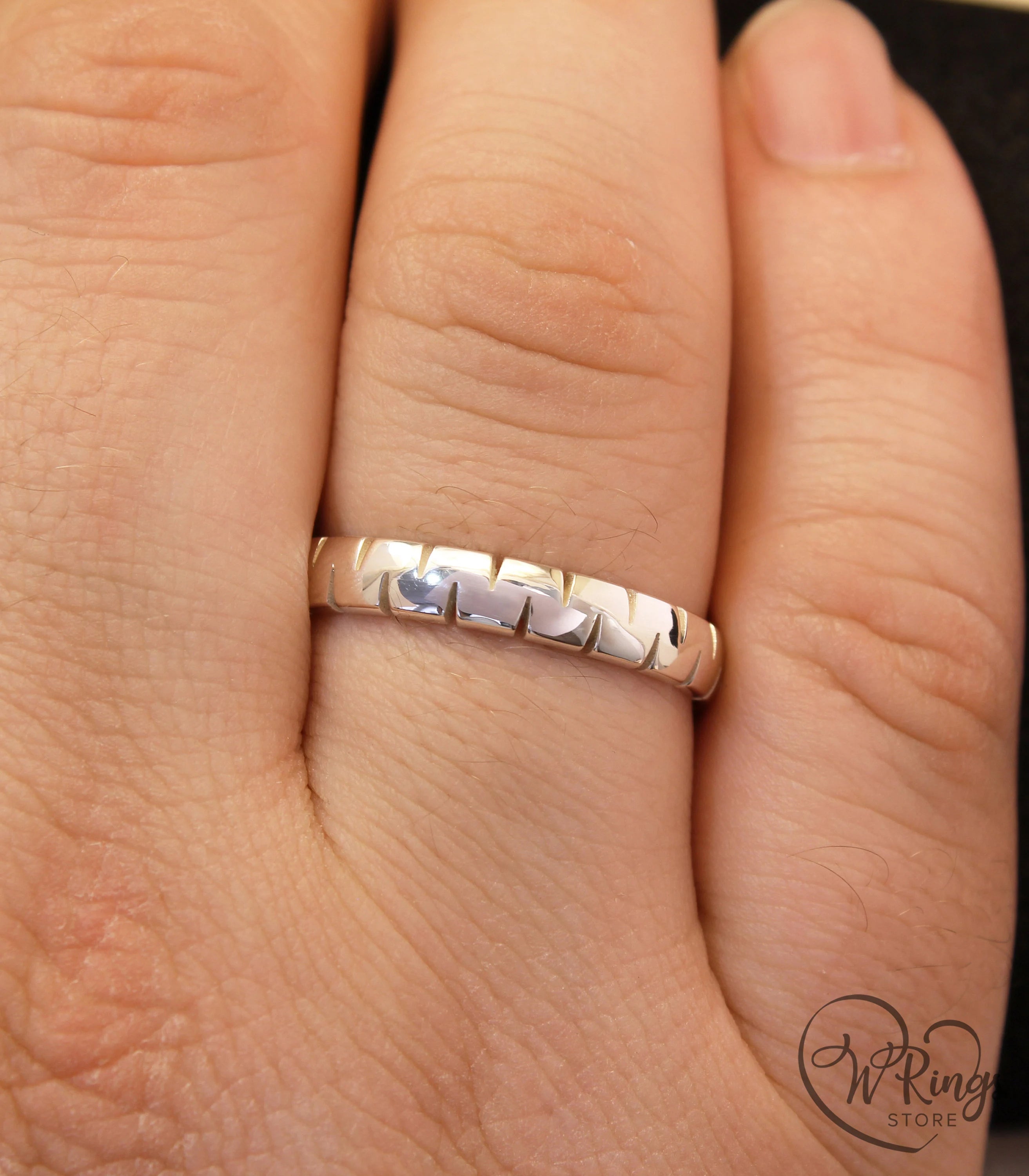 Modern Notched Ring made in Sterling Silver