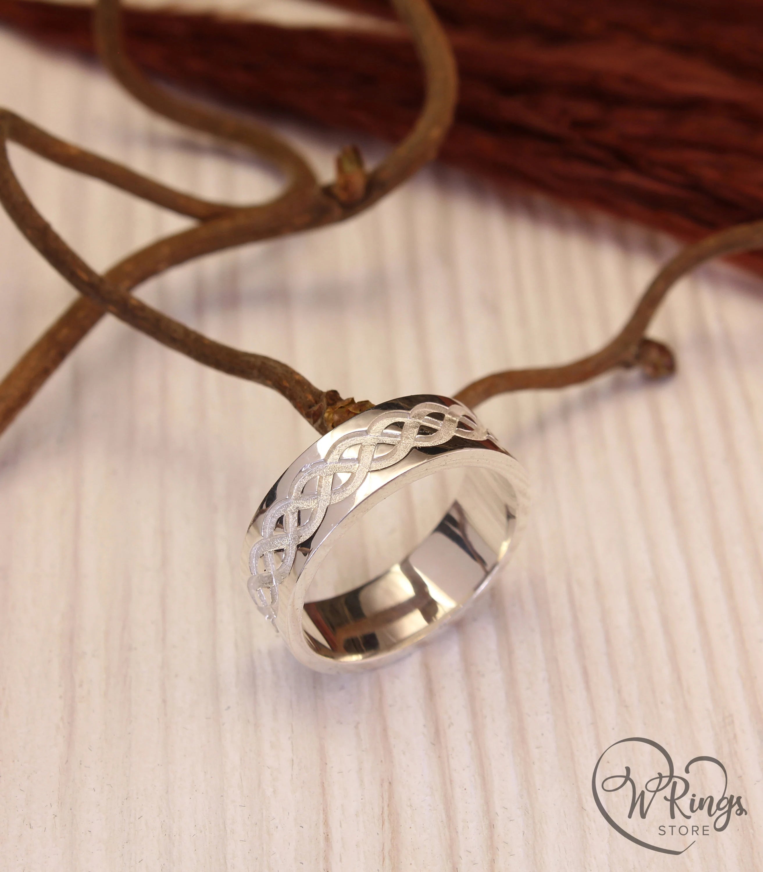 Chunky Celtic Silver Wedding Band in Vintage style