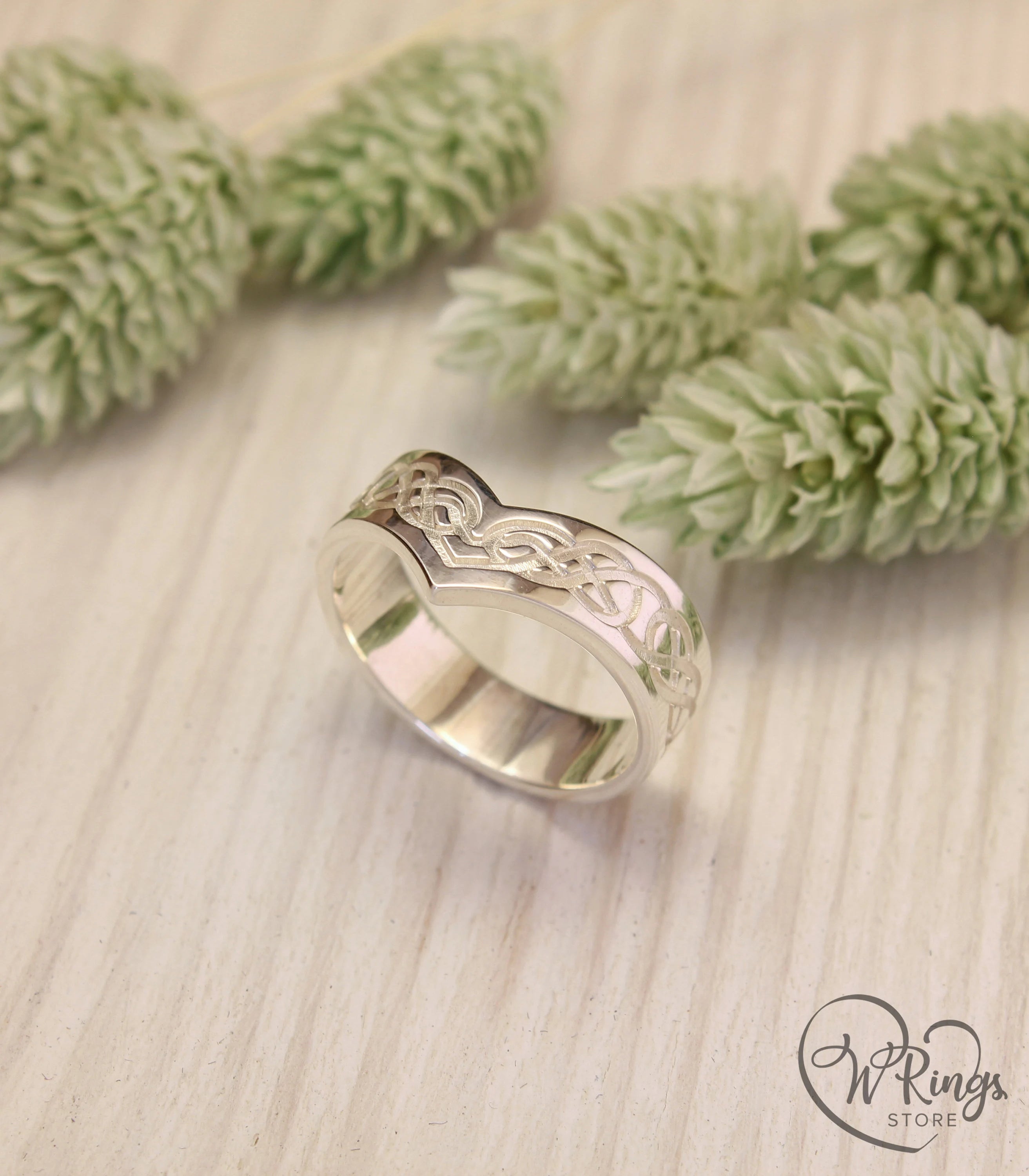 Unique Silver Chevron Celtic Wedding Band