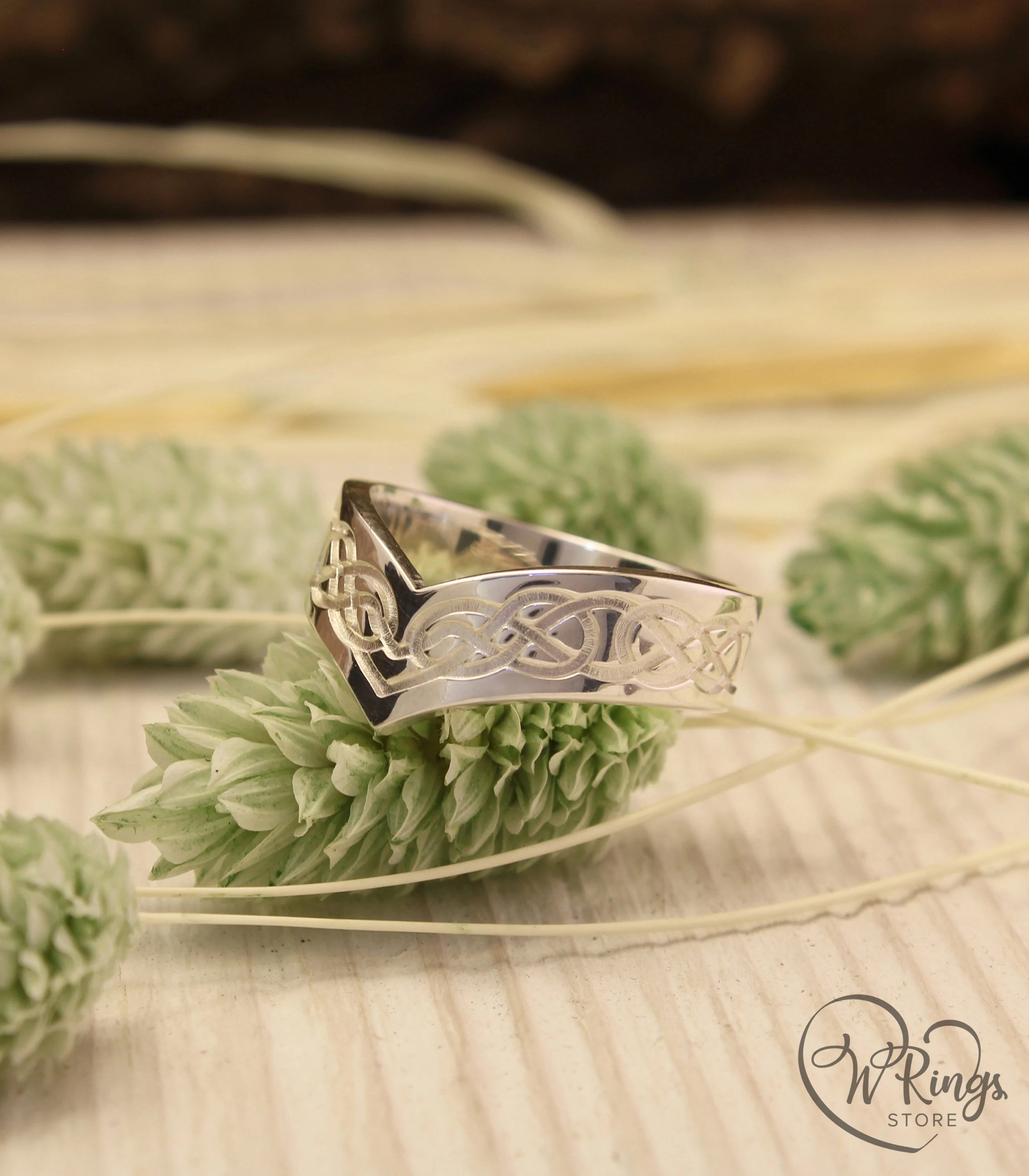 Unique Silver Chevron Celtic Wedding Band