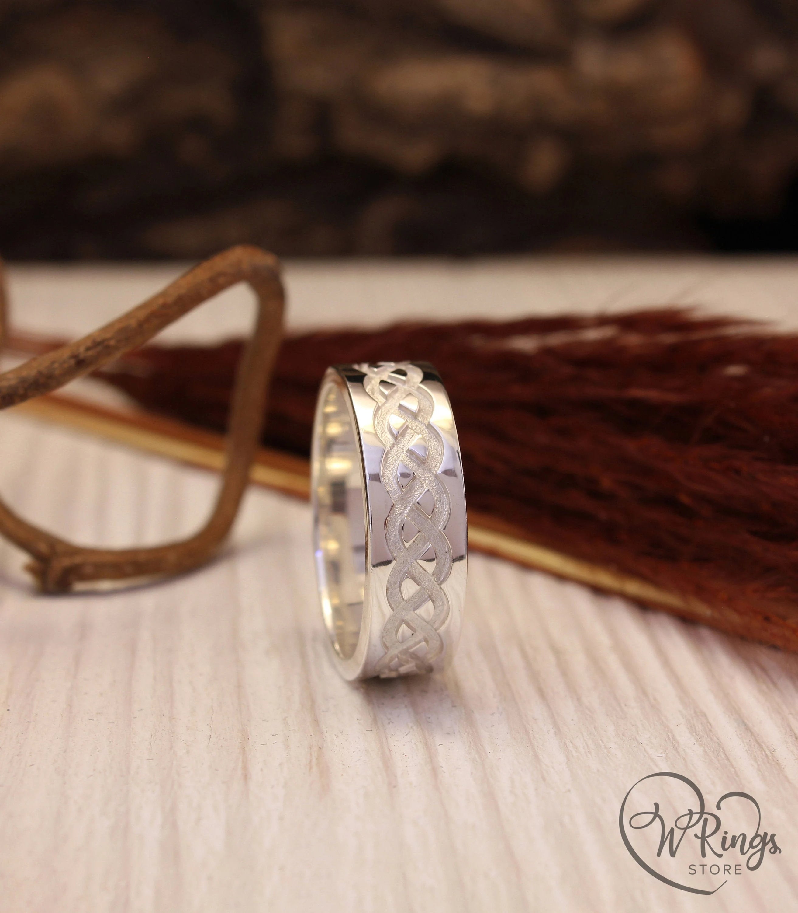 Chunky Celtic Silver Wedding Band in Vintage style