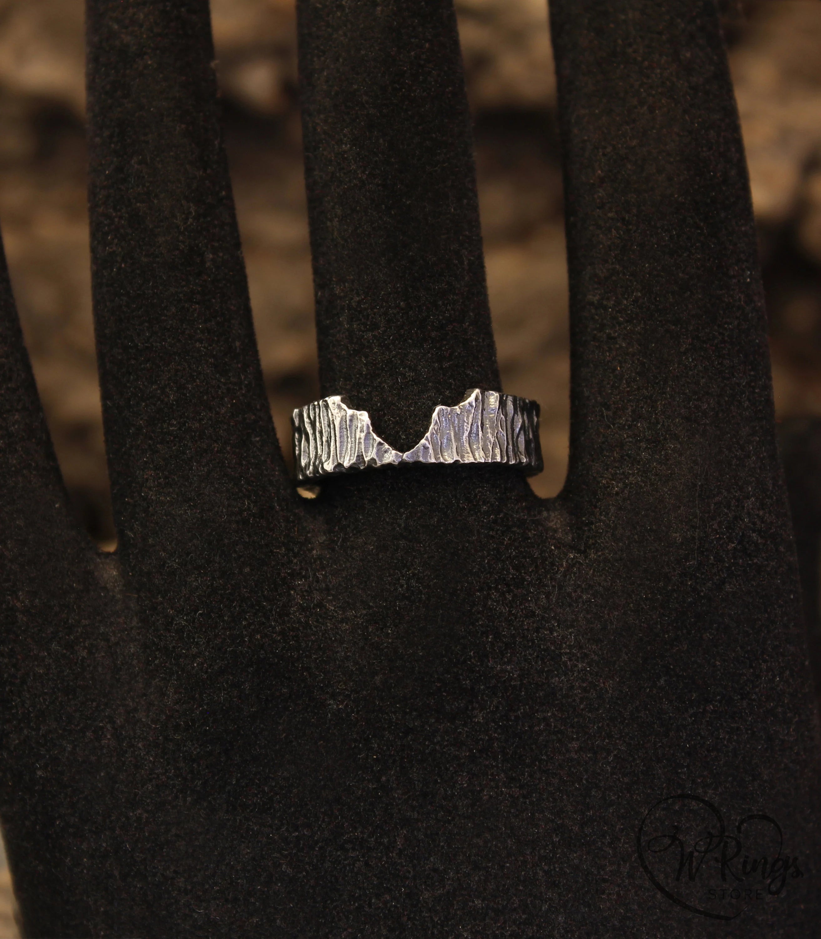 Unusual Fractured Sterling Silver Hammered Band Ring