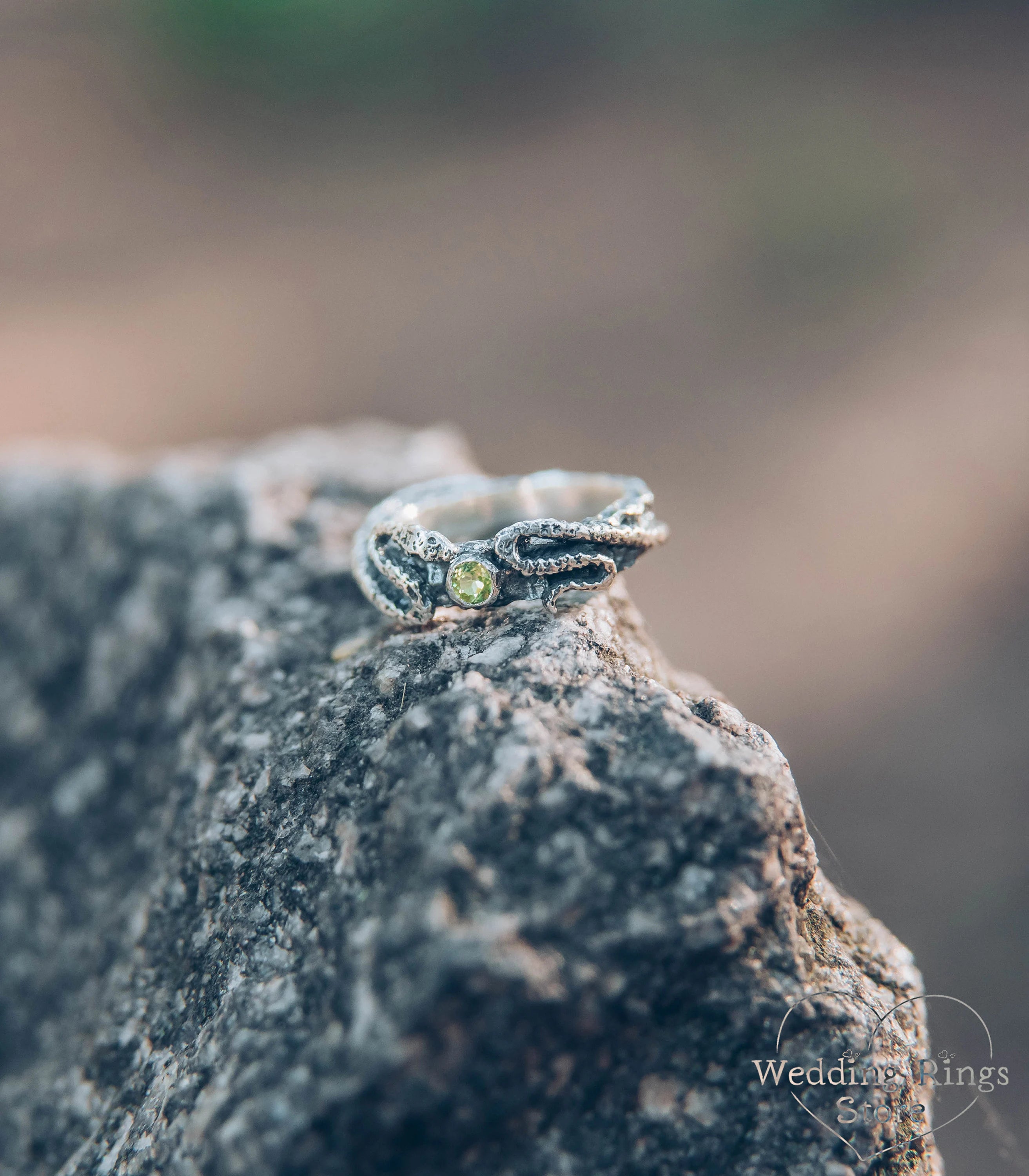 Snake Engagement Ring in Hammered Sterling Silver