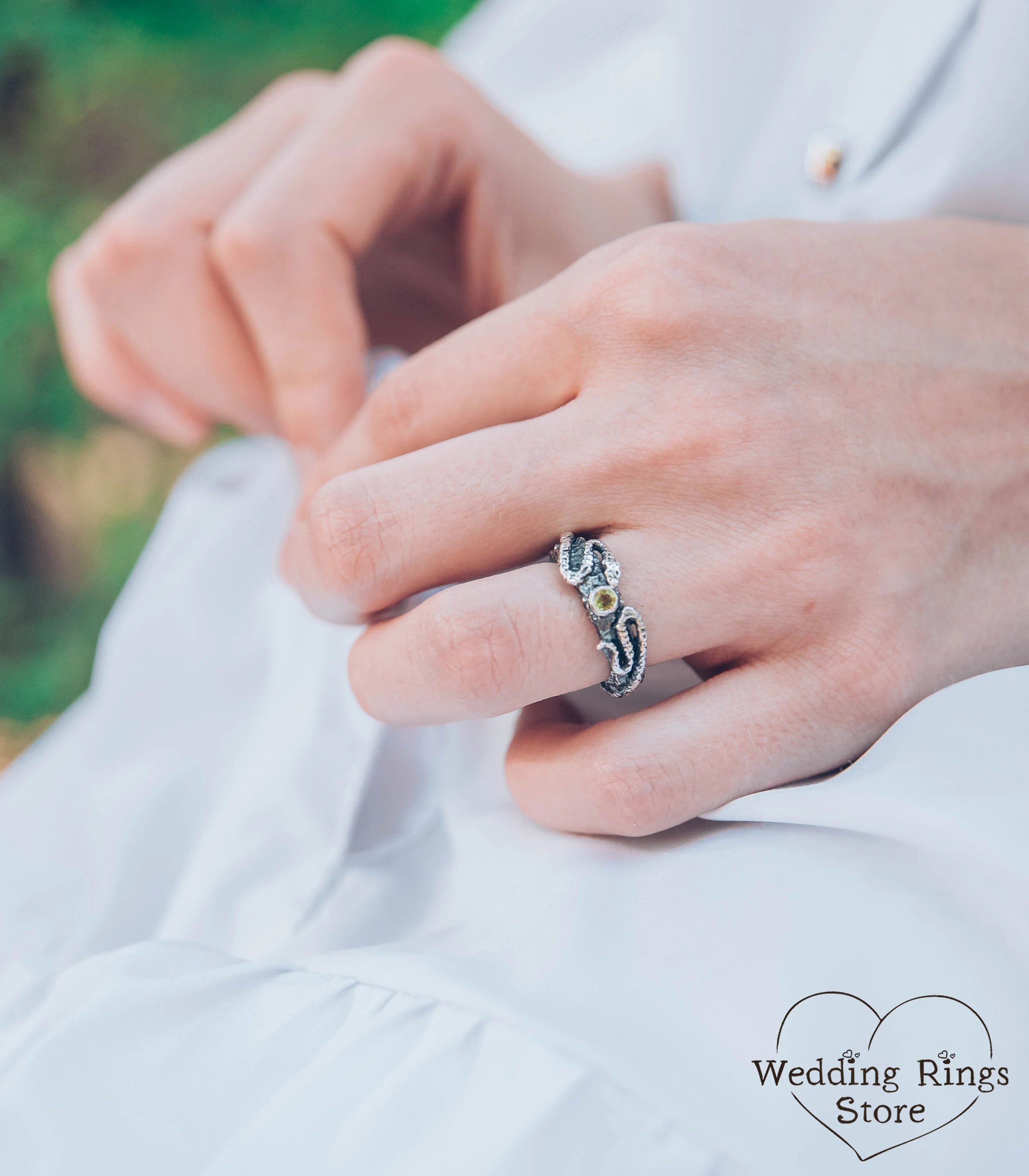 Snake Engagement Ring in Hammered Sterling Silver