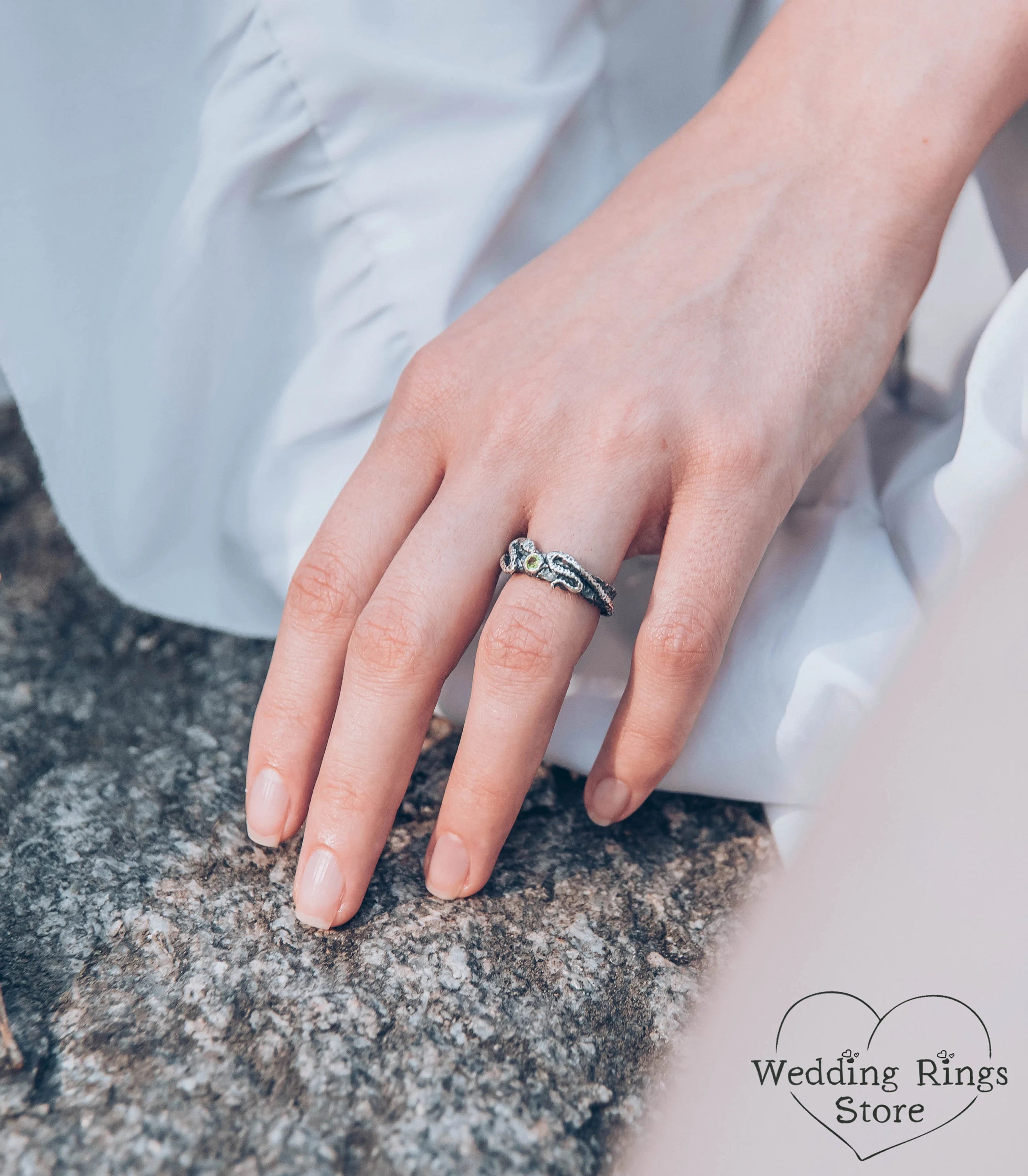 Snake Engagement Ring in Hammered Sterling Silver