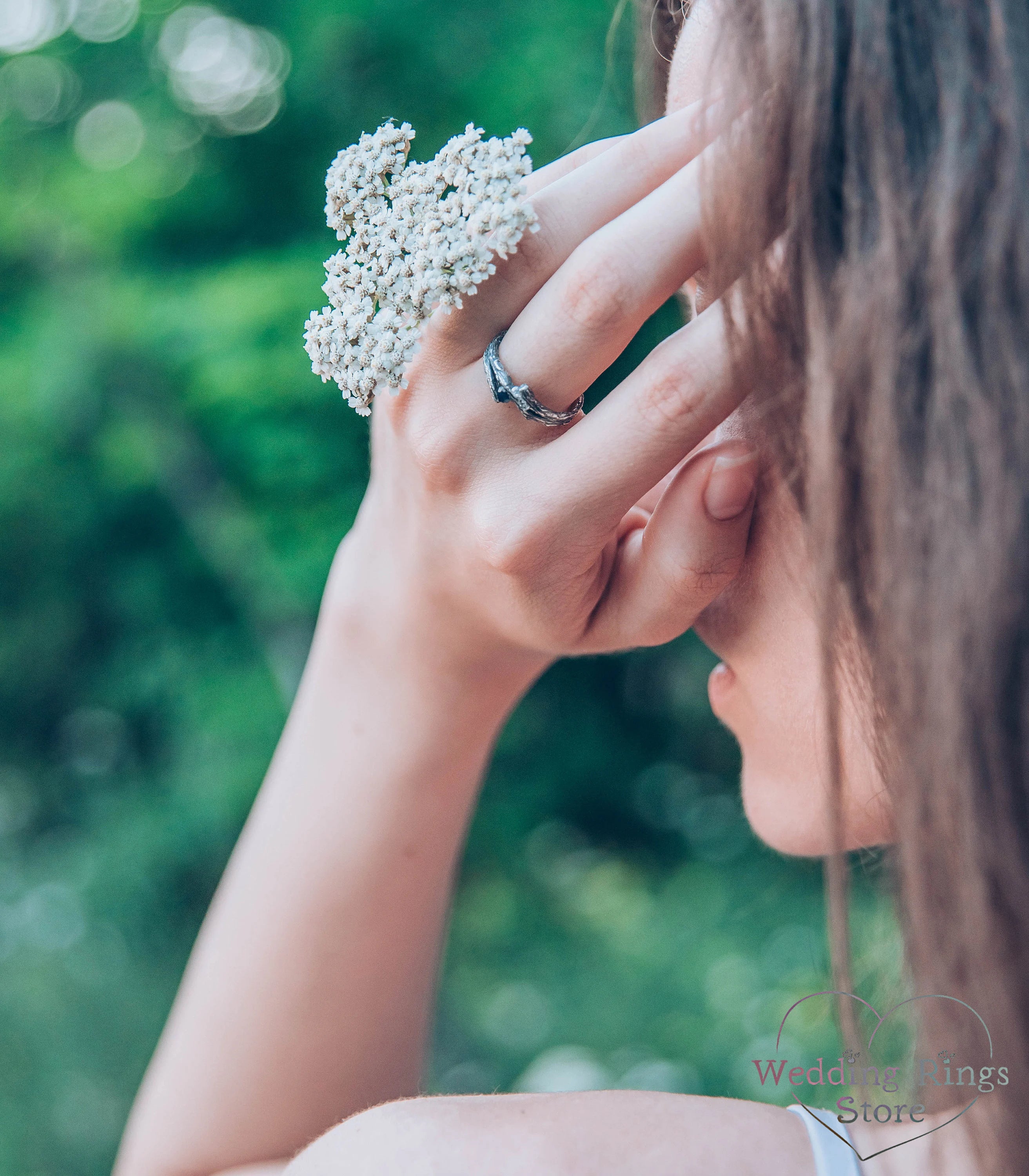 Dainty Women's Silver Branch Sapphire Engagement Ring