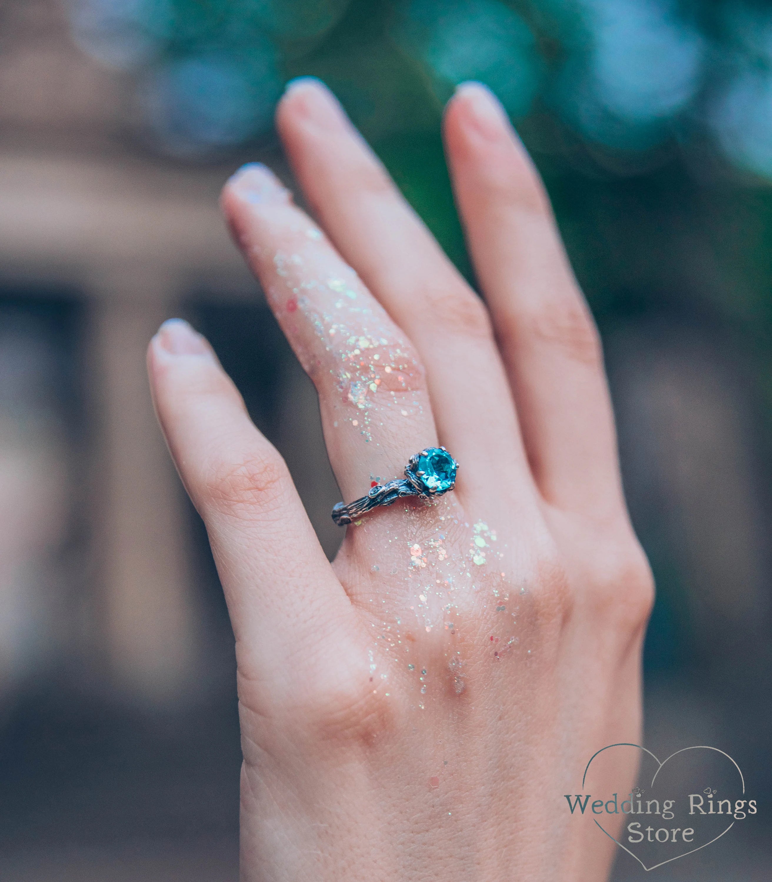 Magic and Unique Silver Branch Engagement Ring with Topaz