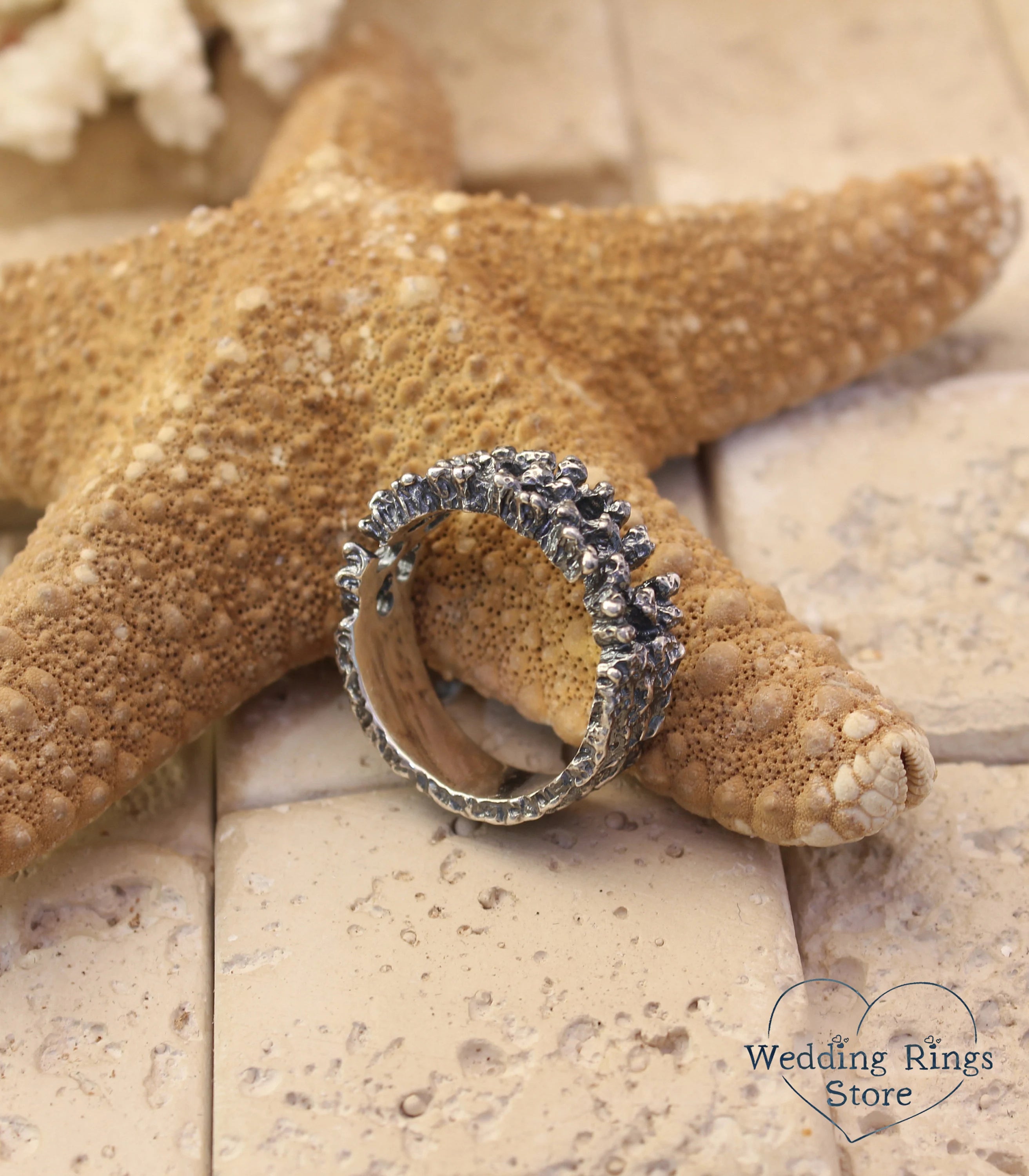 Unique Coral Ring Serling Silver Ocean Themed