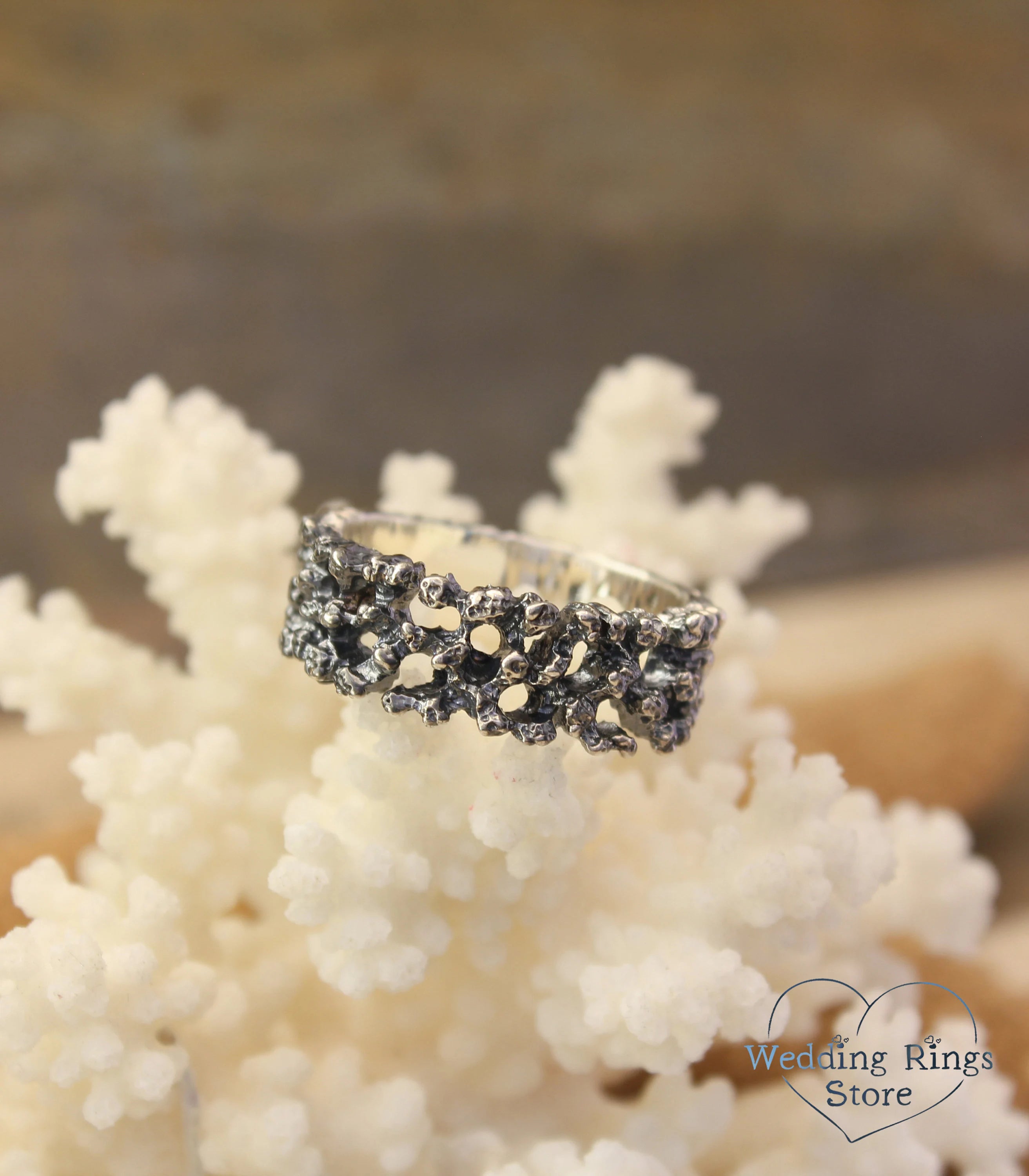 Unique Coral Ring Serling Silver Ocean Themed